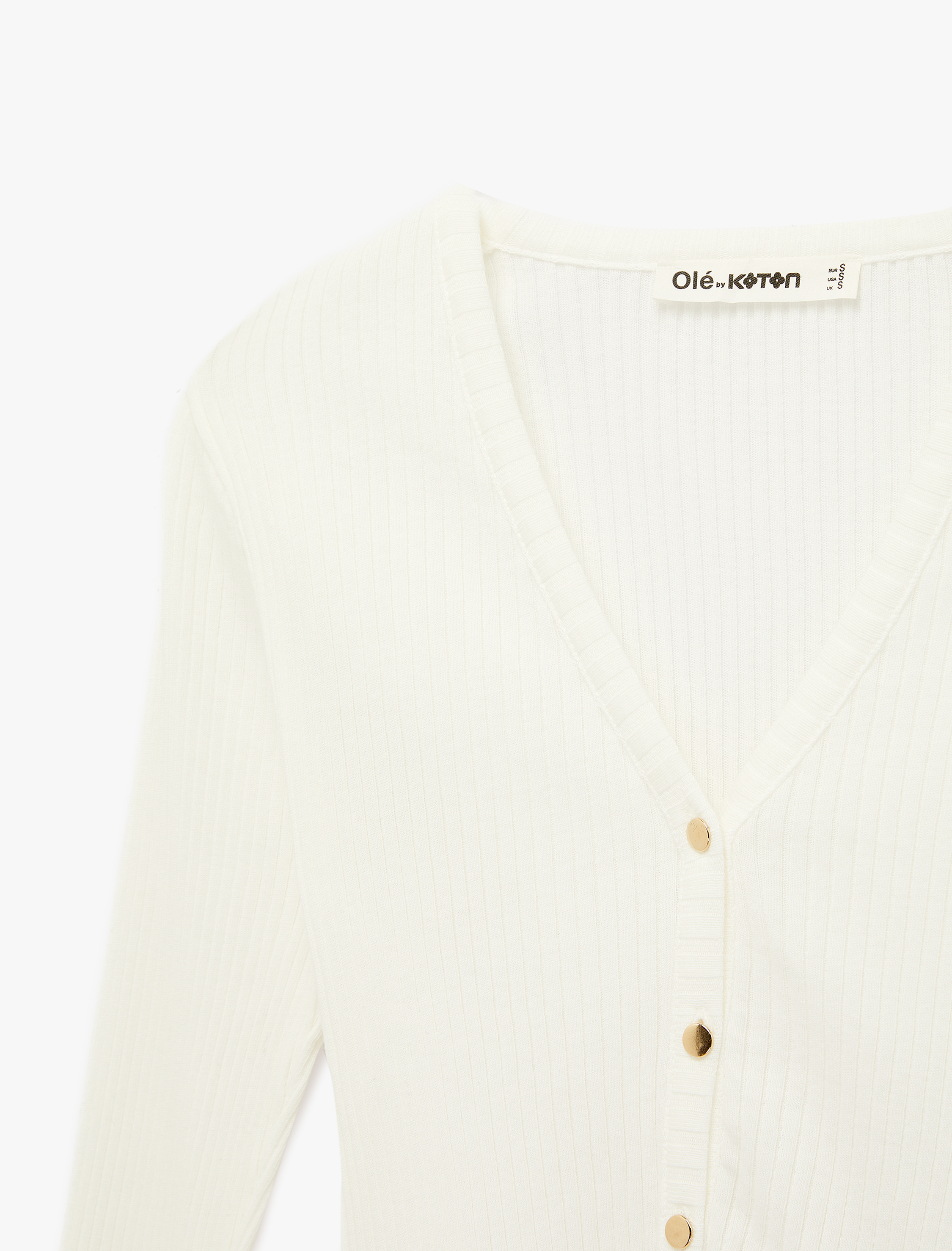   Düğmeli Uzun Kollu V Yaka Pamuklu Volanlı Triko Peplum Hırka