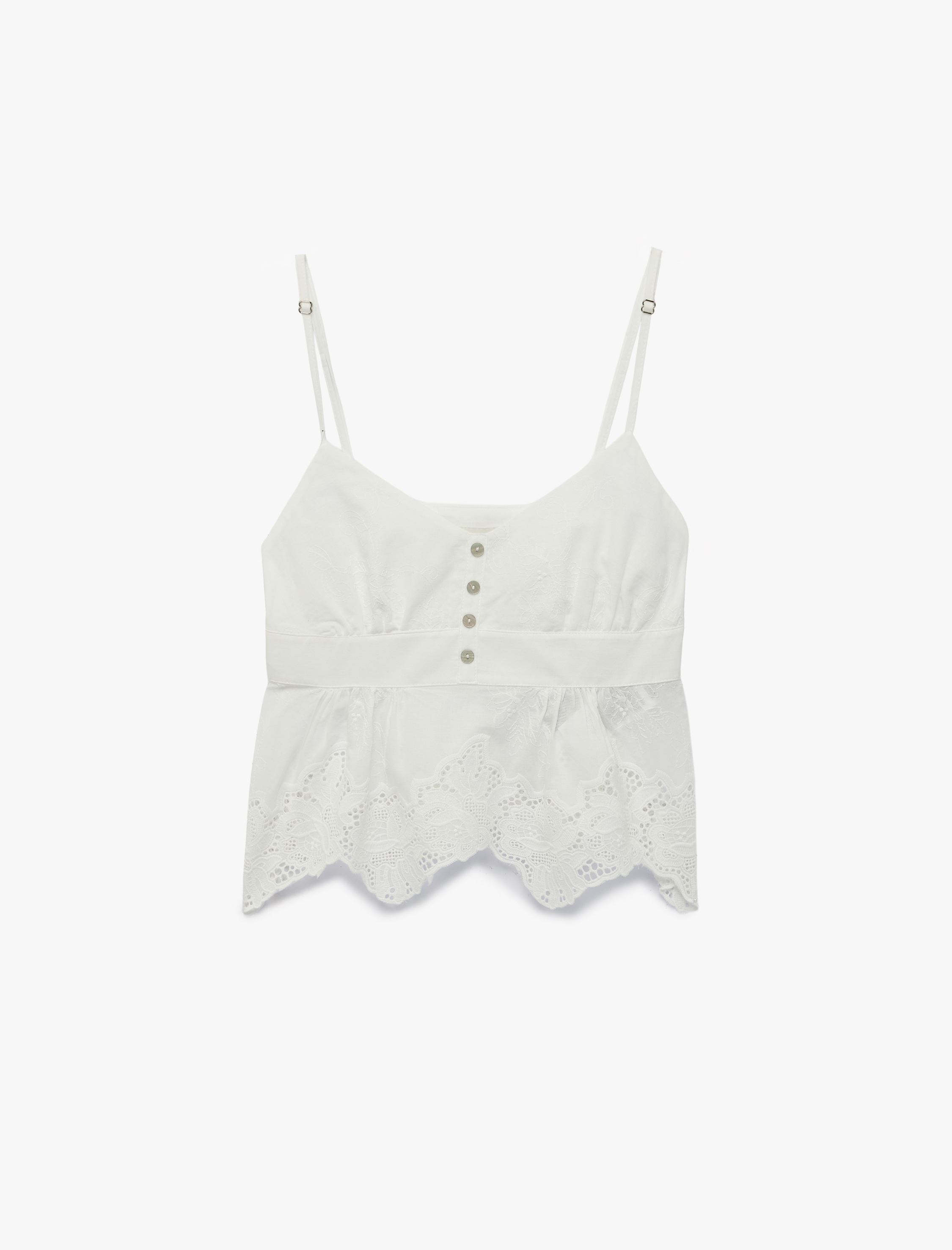   Pamuklu İp Askılı V Yaka Düğmeli Fisto Bluz