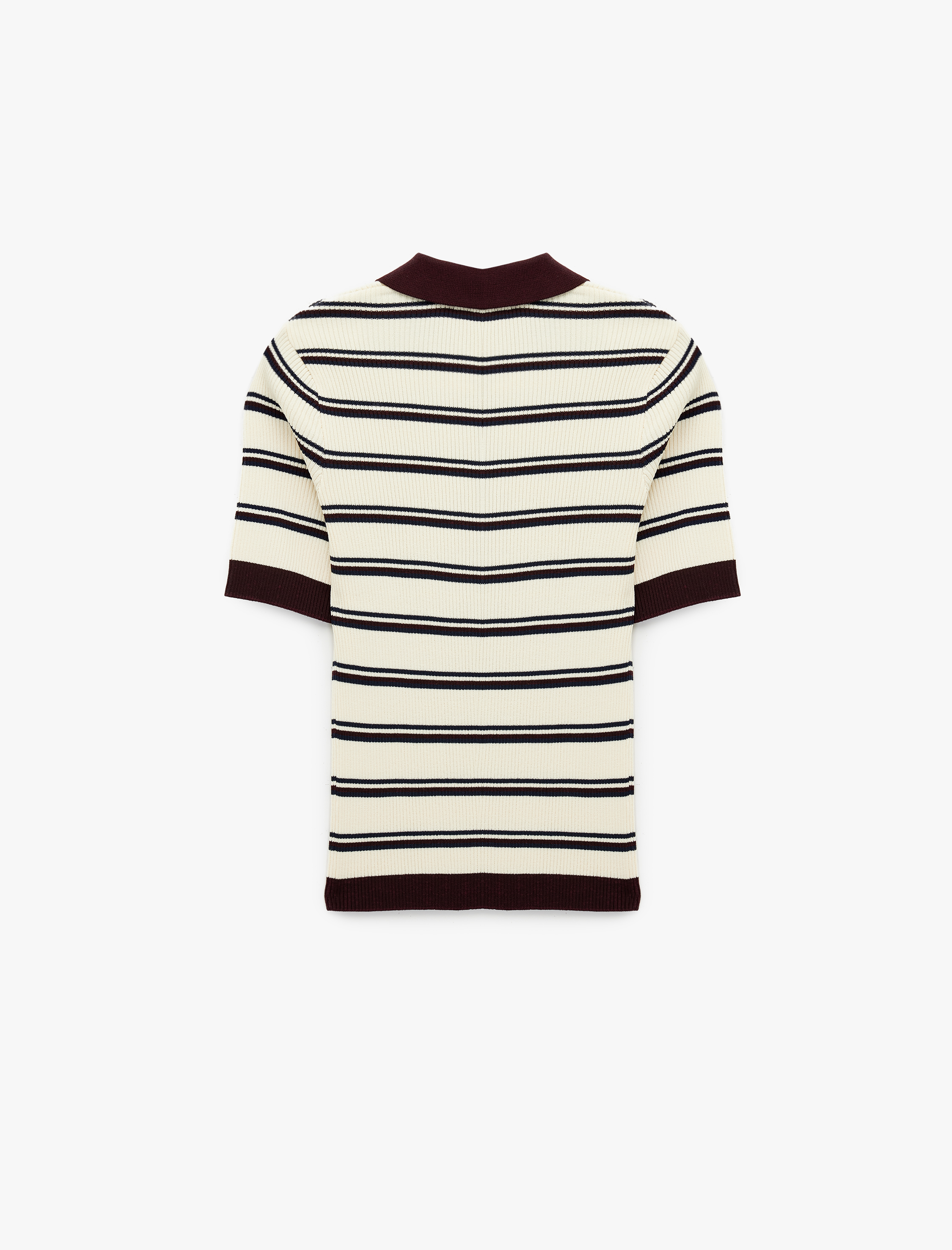   Regular Fit Kısa Kollu Düğmeli Polo Yaka Çizgili Triko Kazak