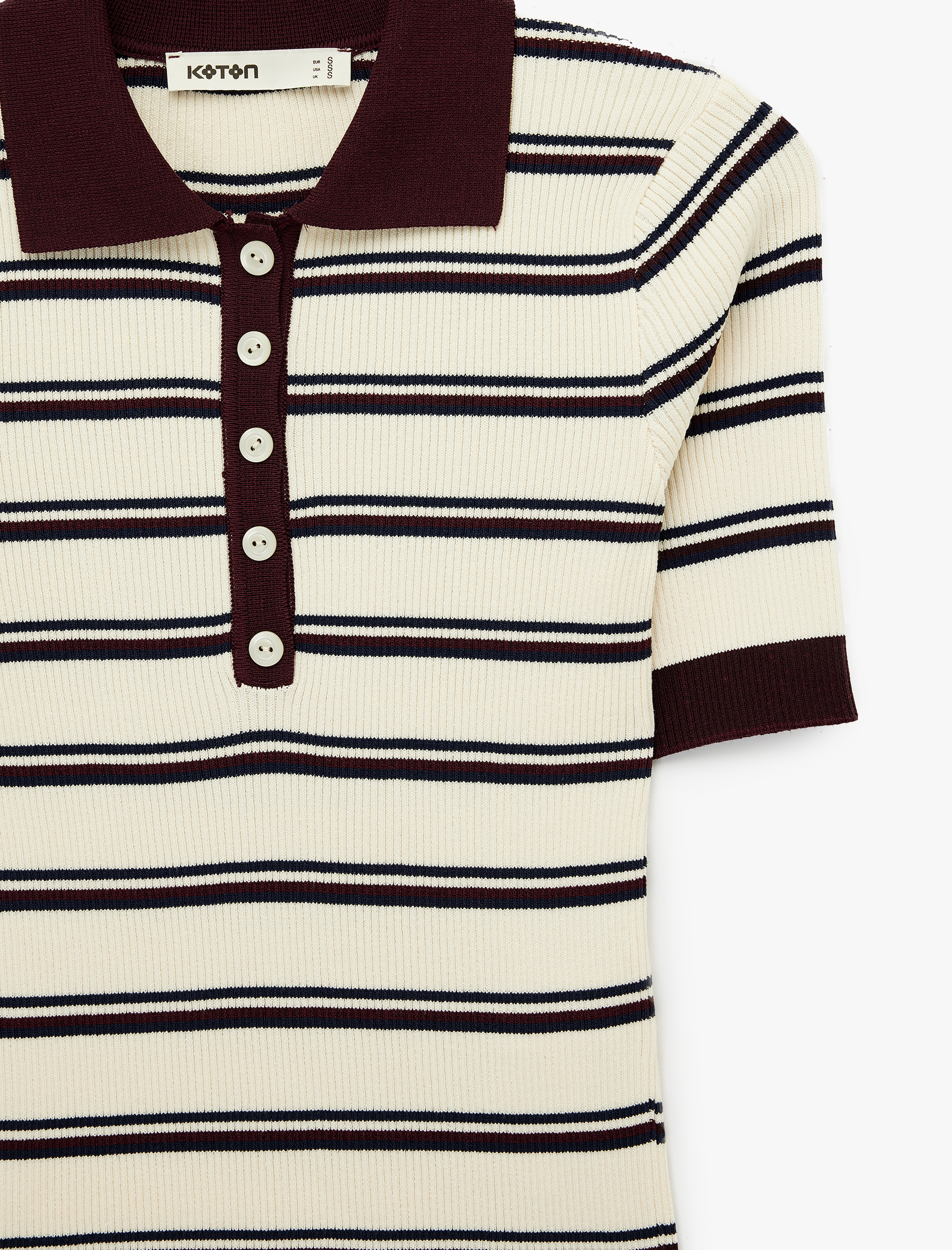   Regular Fit Kısa Kollu Düğmeli Polo Yaka Çizgili Triko Kazak