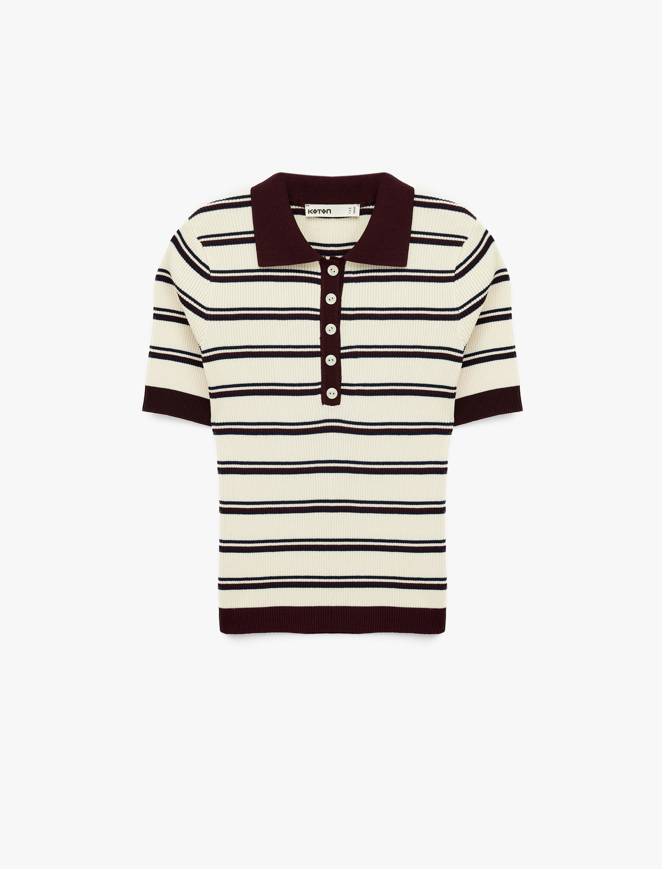   Regular Fit Kısa Kollu Düğmeli Polo Yaka Çizgili Triko Kazak