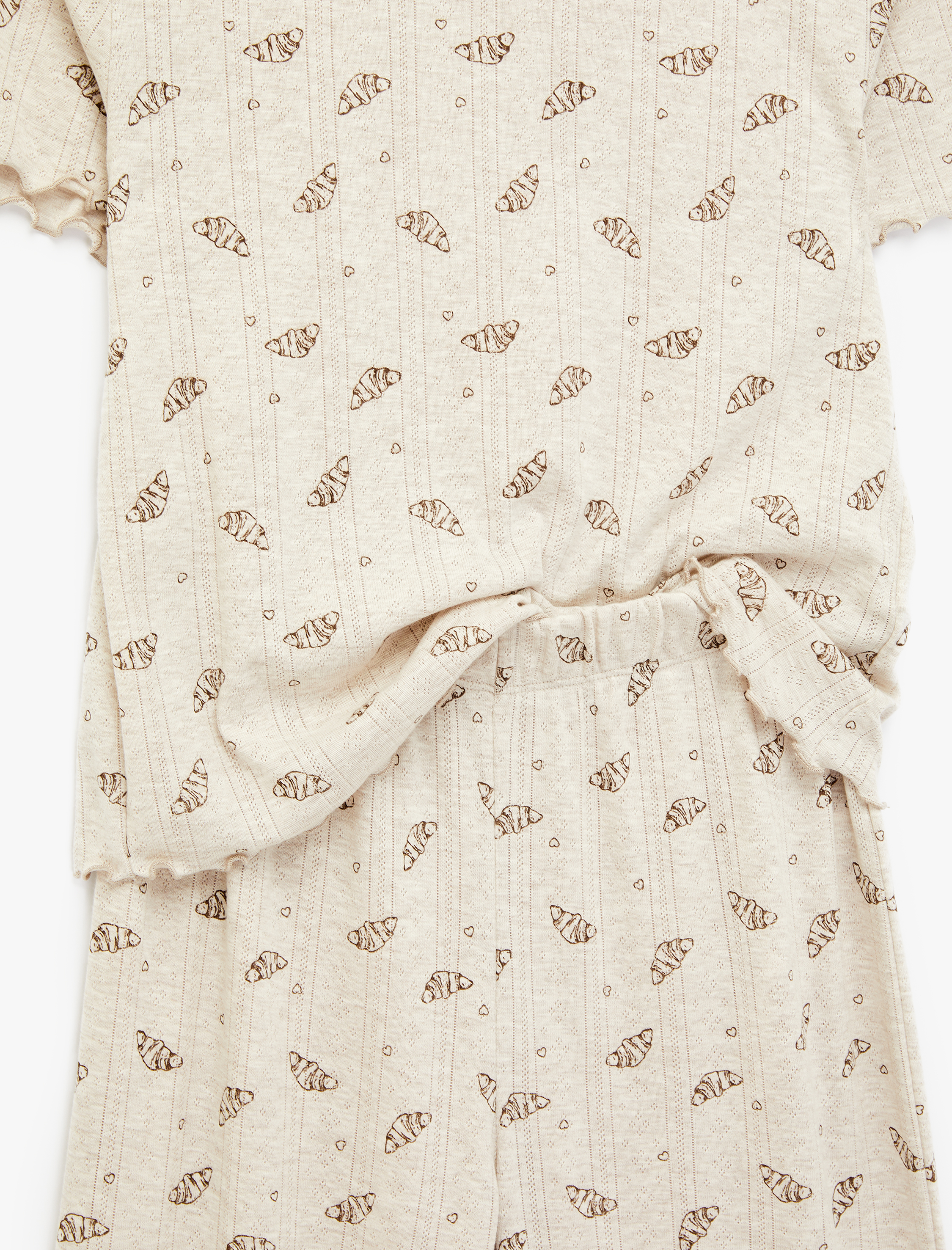   Rahat Kalıp Kısa Kollu Bisiklet Yaka Desenli Pijama Takımı