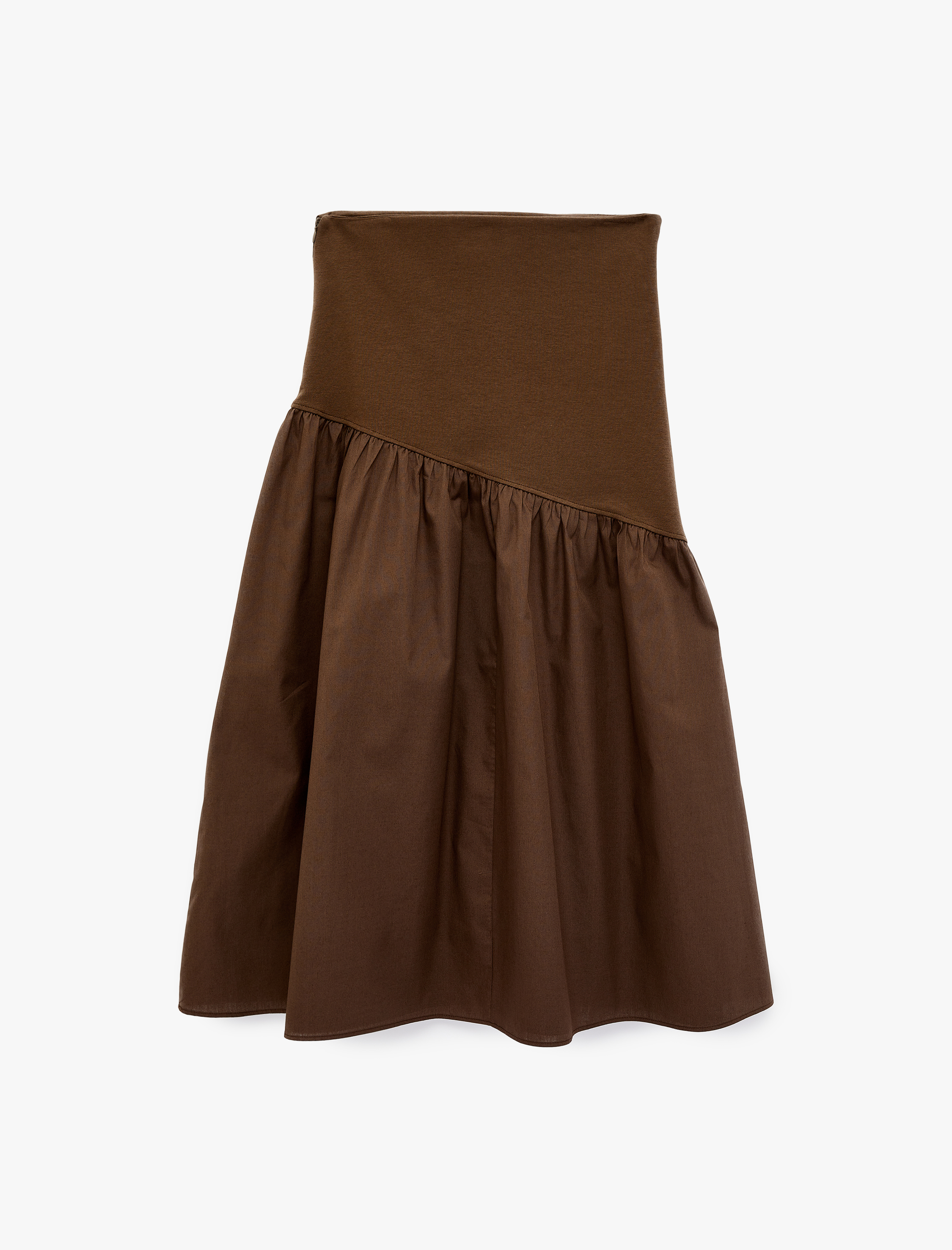   Beli Lastikli Volanlı Pamuklu Asimetrik Dikişli Midi Etek