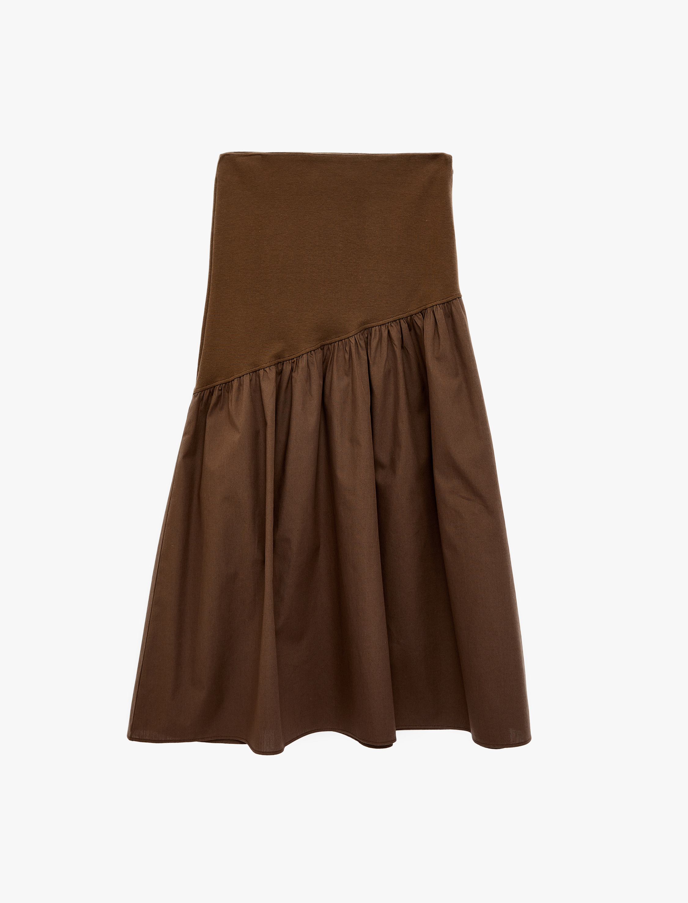   Beli Lastikli Volanlı Pamuklu Asimetrik Dikişli Midi Etek