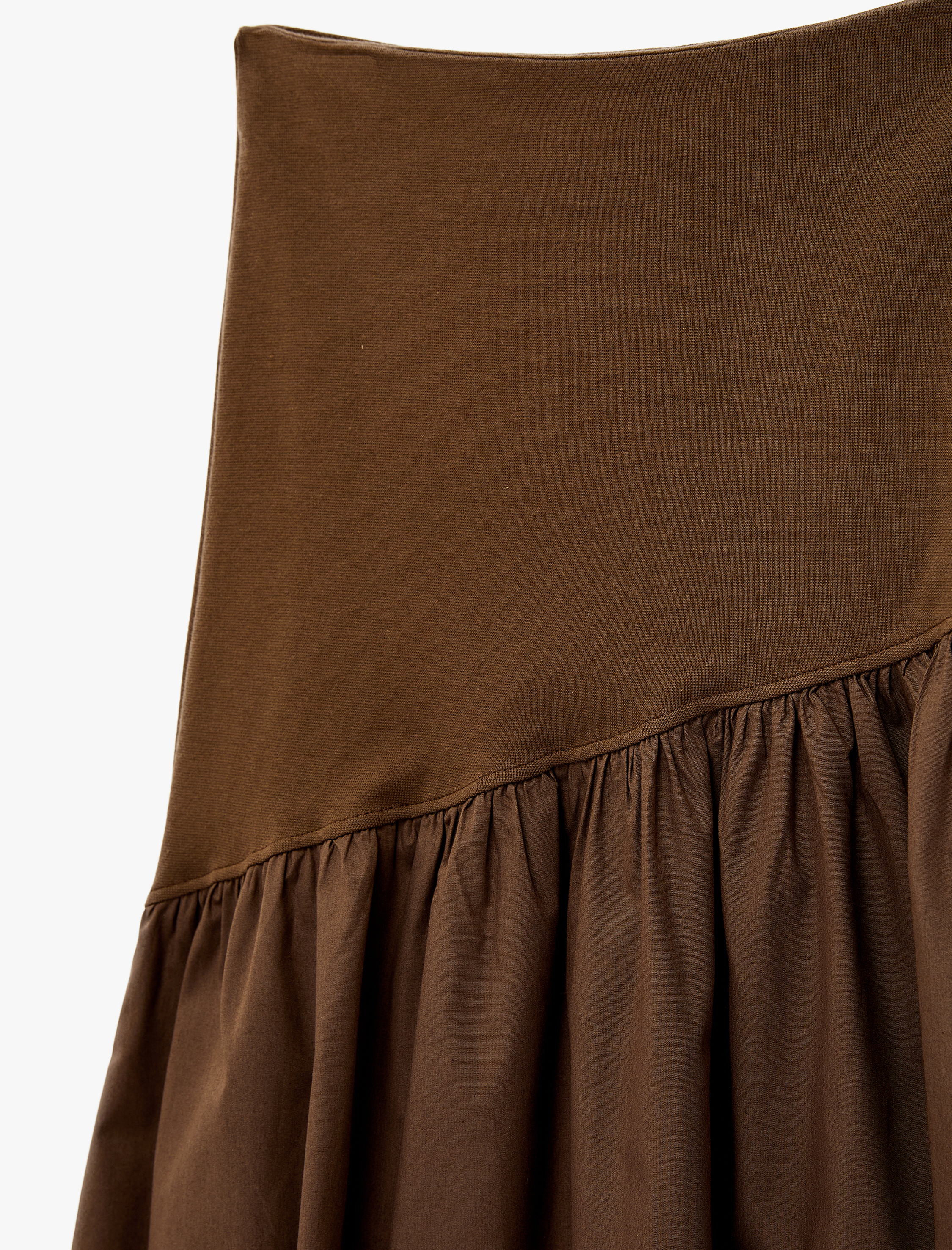   Beli Lastikli Volanlı Pamuklu Asimetrik Dikişli Midi Etek