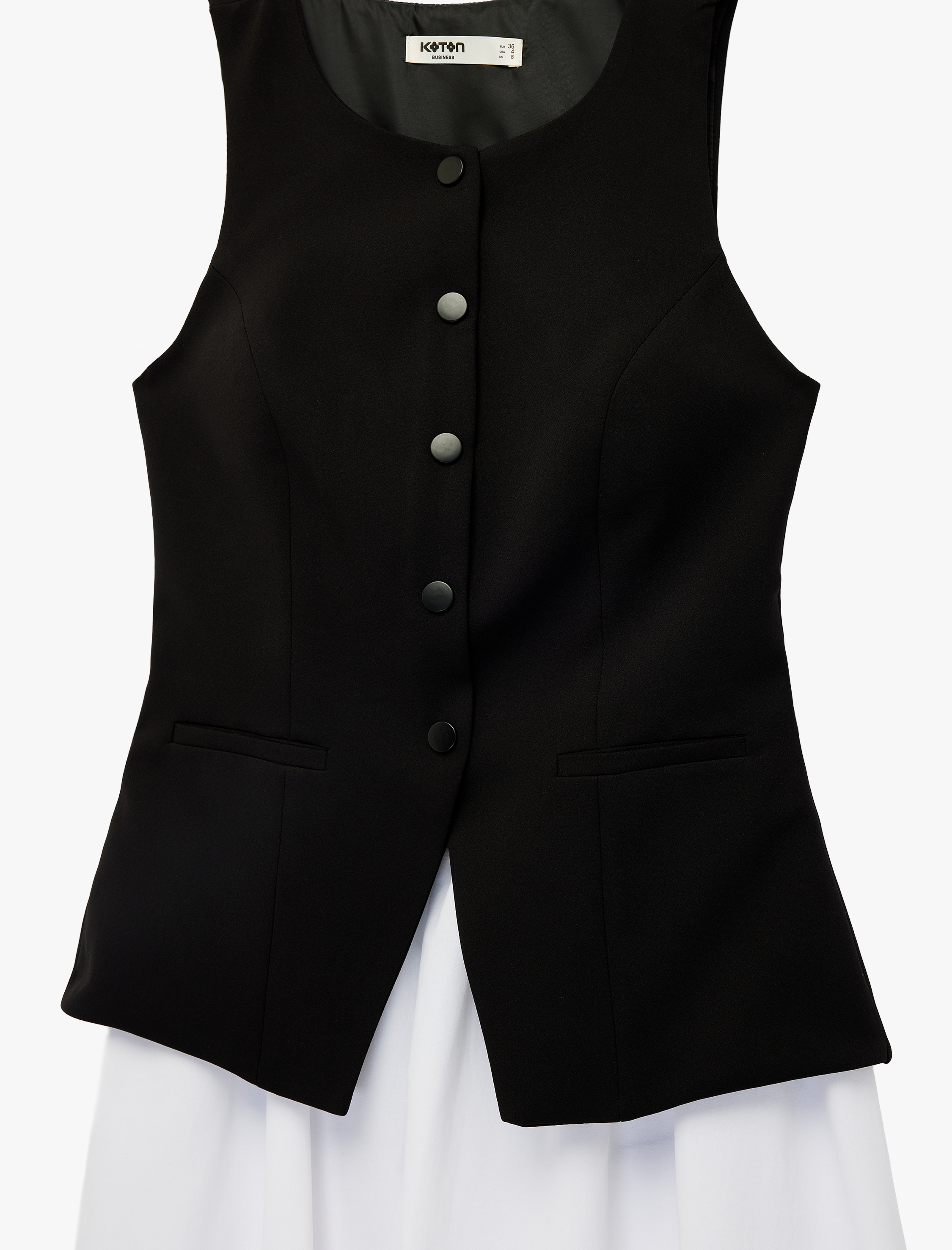   Bisiklet Yaka Düğmeli Yelek Detaylı Kolsuz A Kesim Uzun Elbise