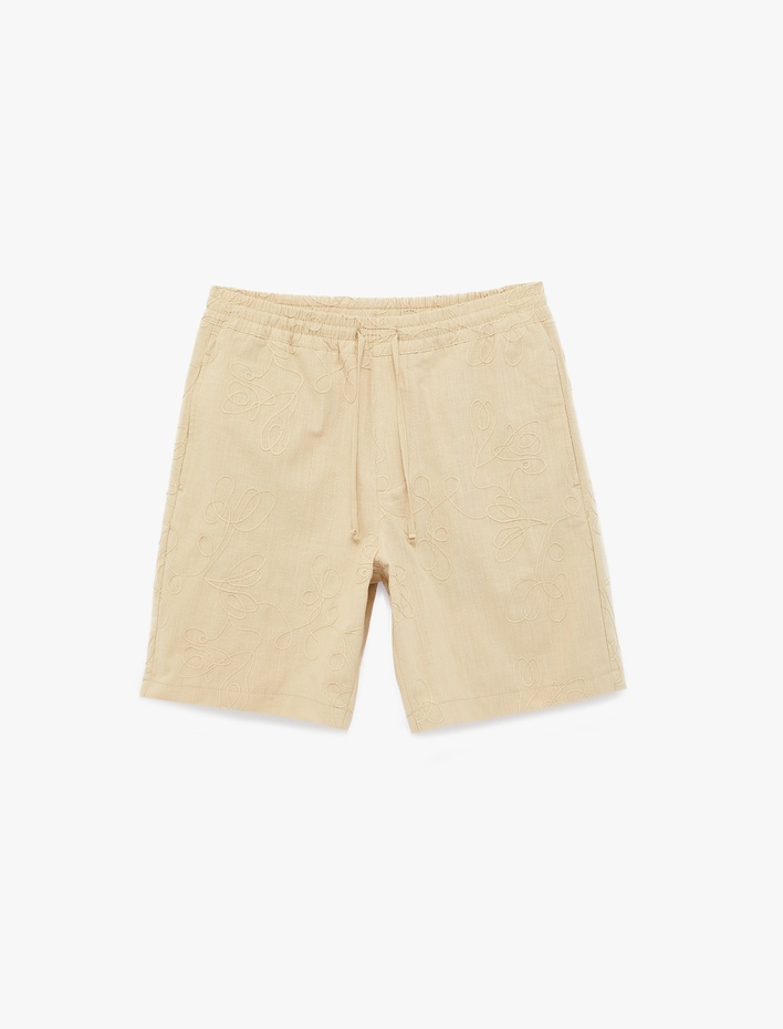  Pamuklu Cepli İşlemeli Beli Bağcıklı Şort