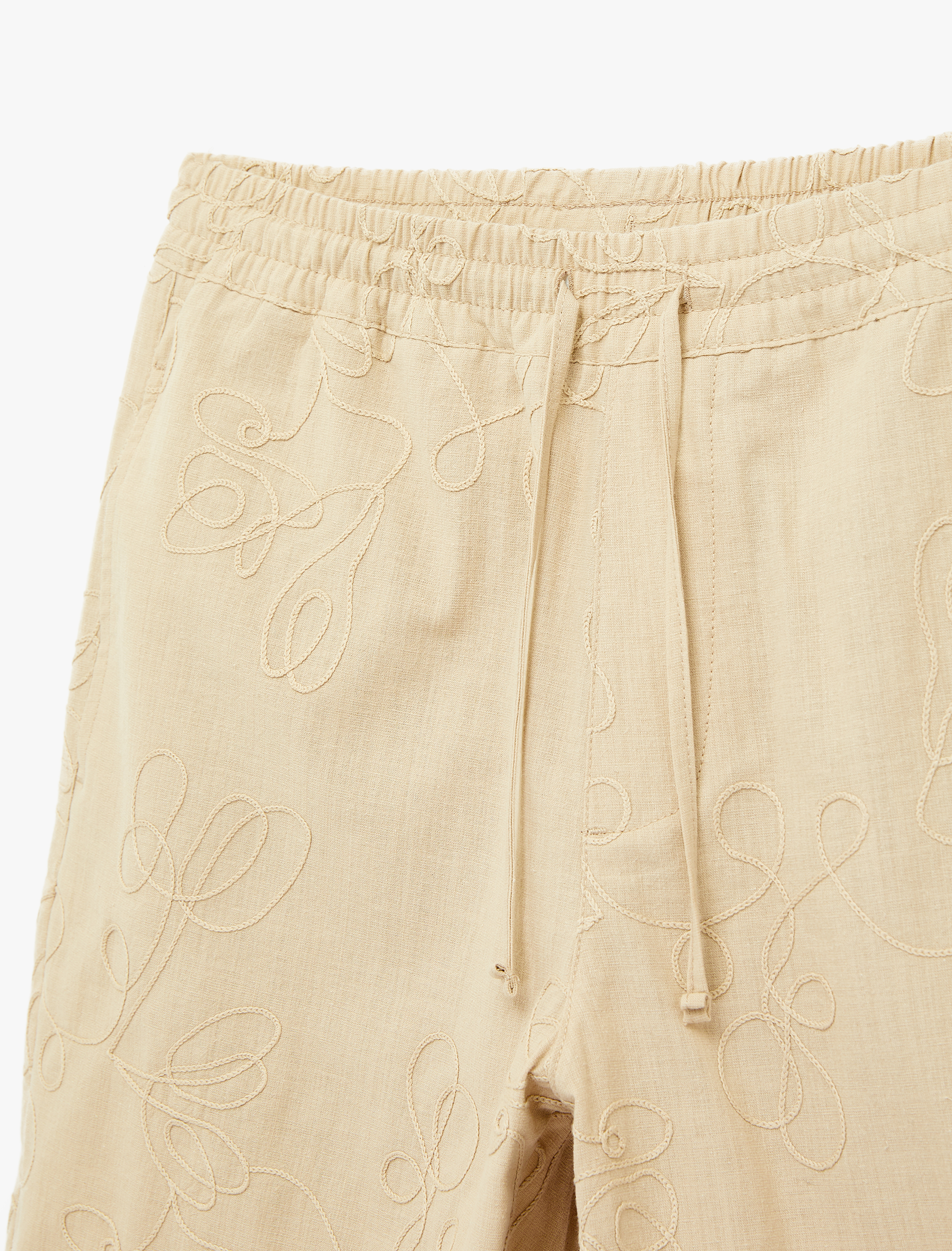   Pamuklu Cepli İşlemeli Beli Bağcıklı Şort