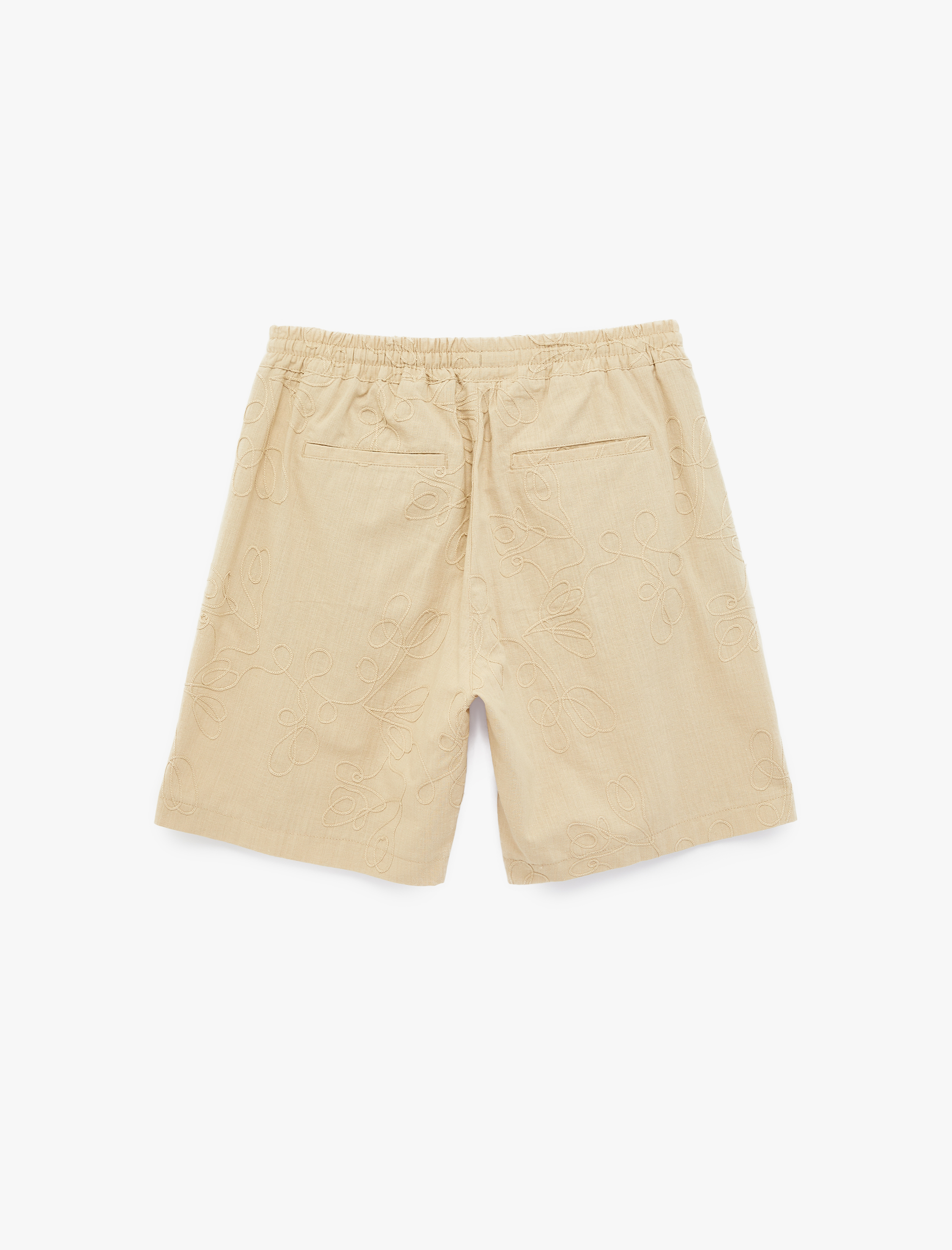   Pamuklu Cepli İşlemeli Beli Bağcıklı Şort
