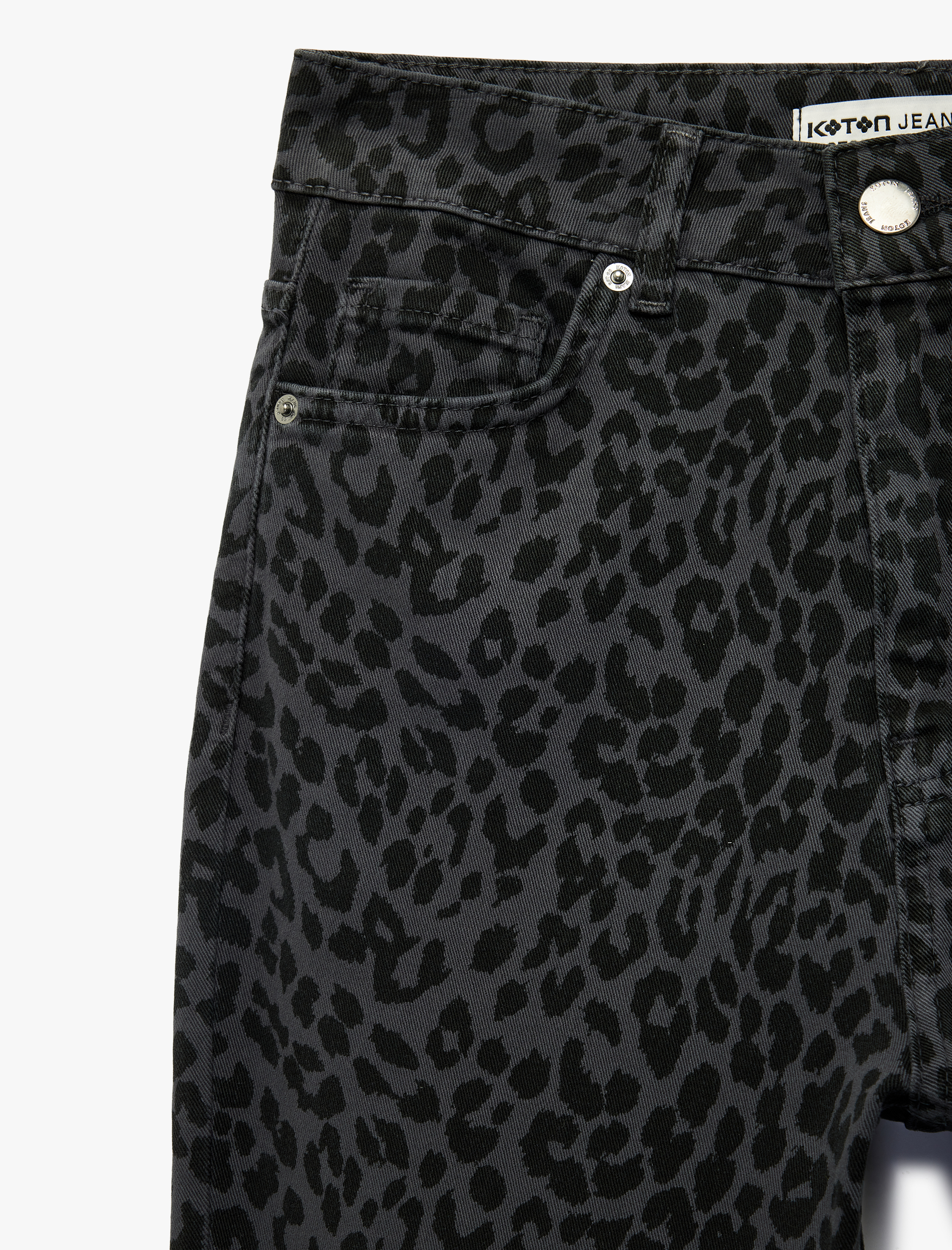   Cepli Yüksek Bel Leopar Desenli İspanyol Paça Jean Pantolon - Flare Jeans