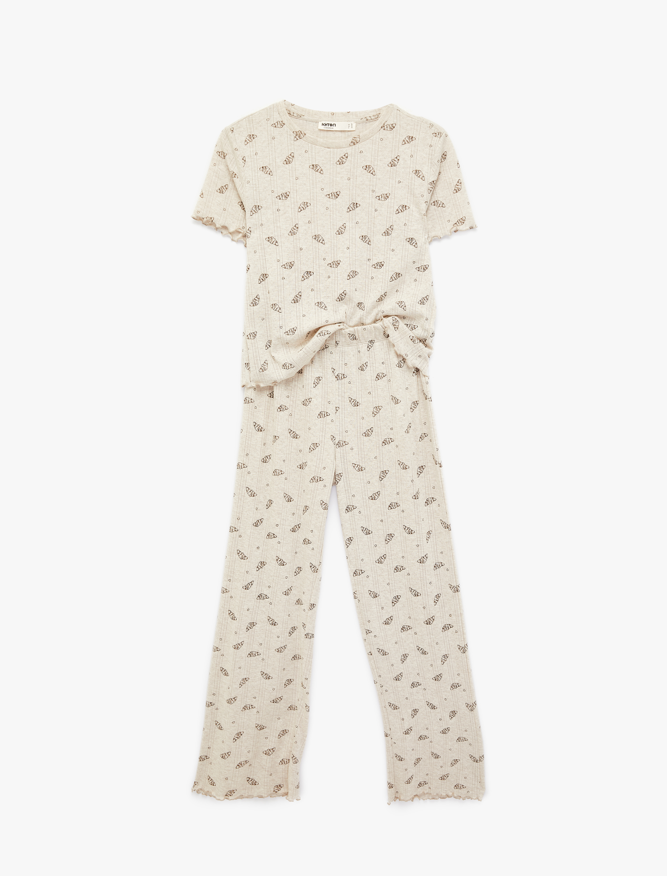   Rahat Kalıp Kısa Kollu Bisiklet Yaka Desenli Pijama Takımı