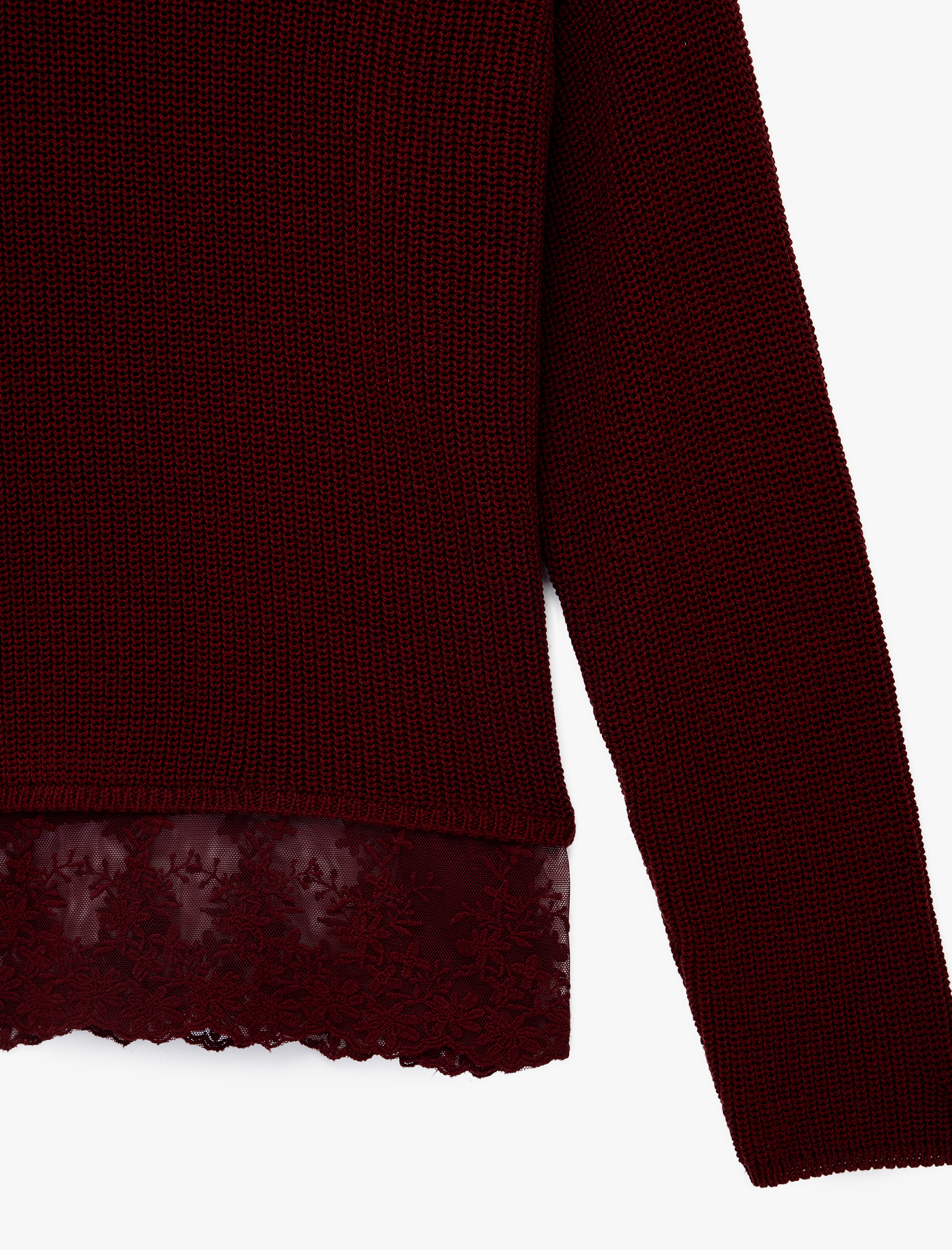   Dantel Detaylı Uzun Kollu Bisiklet Yaka Triko Kazak