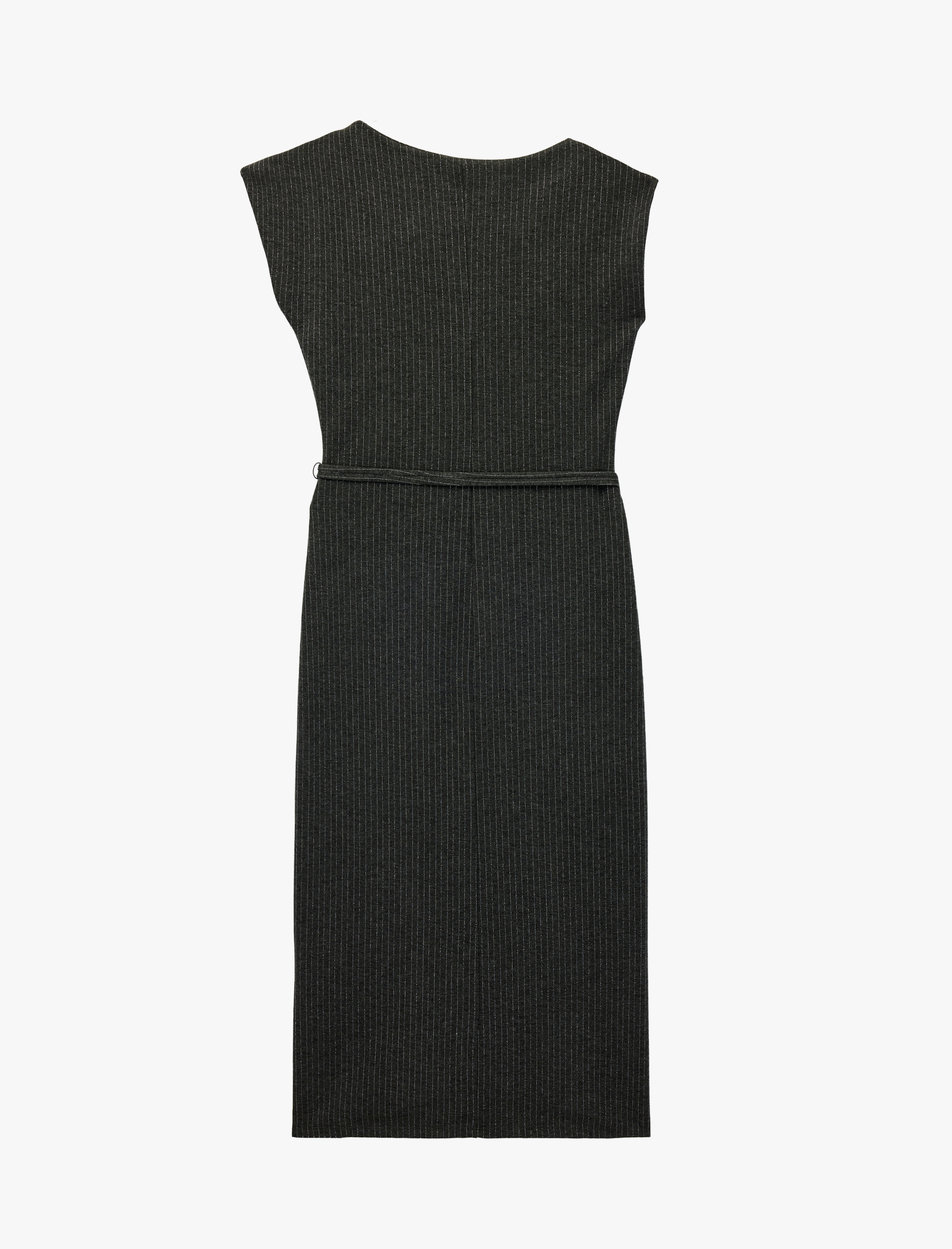   Slim Fit Parıltılı Kolsuz Kemerli Degaje Yaka Midi Elbise