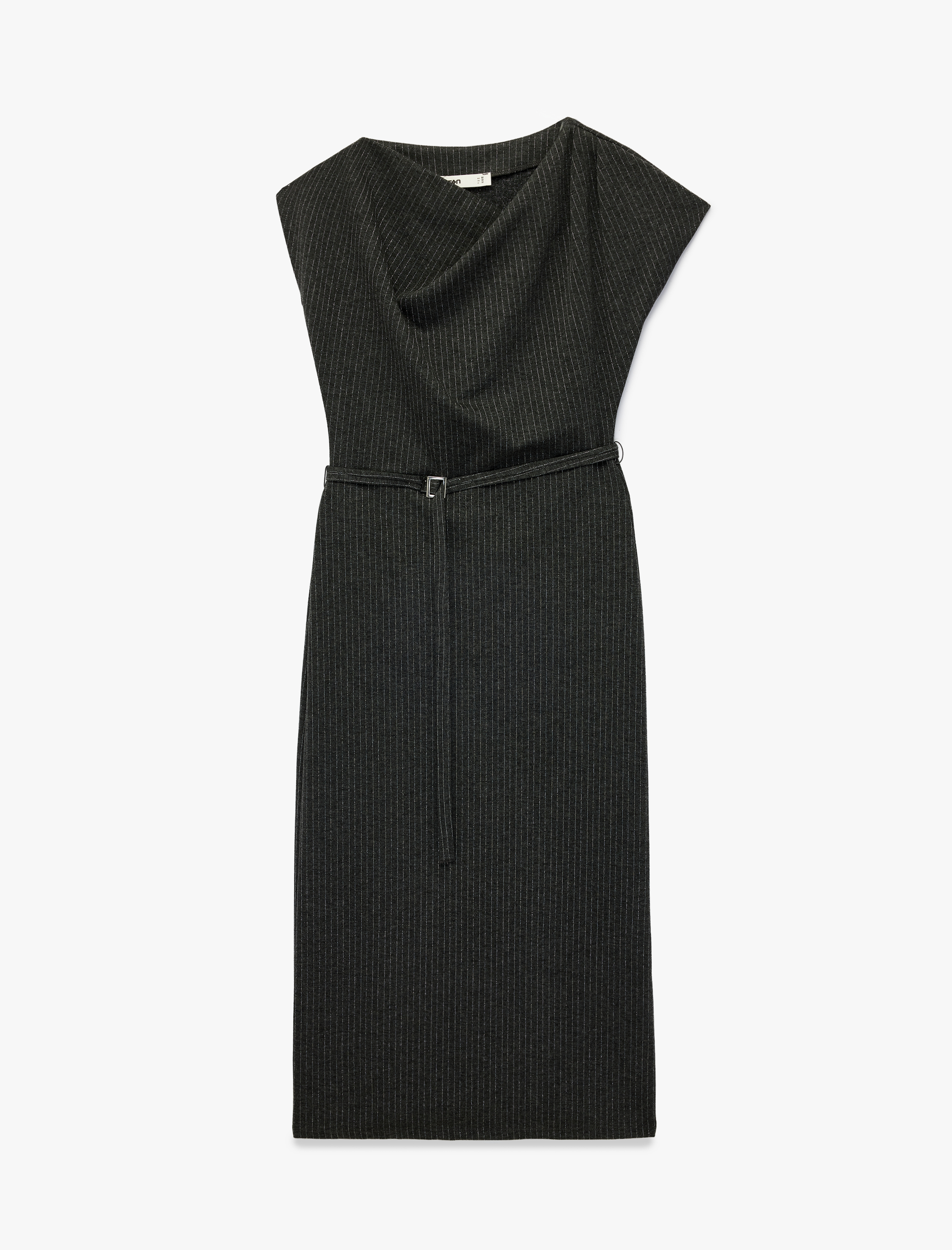   Slim Fit Parıltılı Kolsuz Kemerli Degaje Yaka Midi Elbise