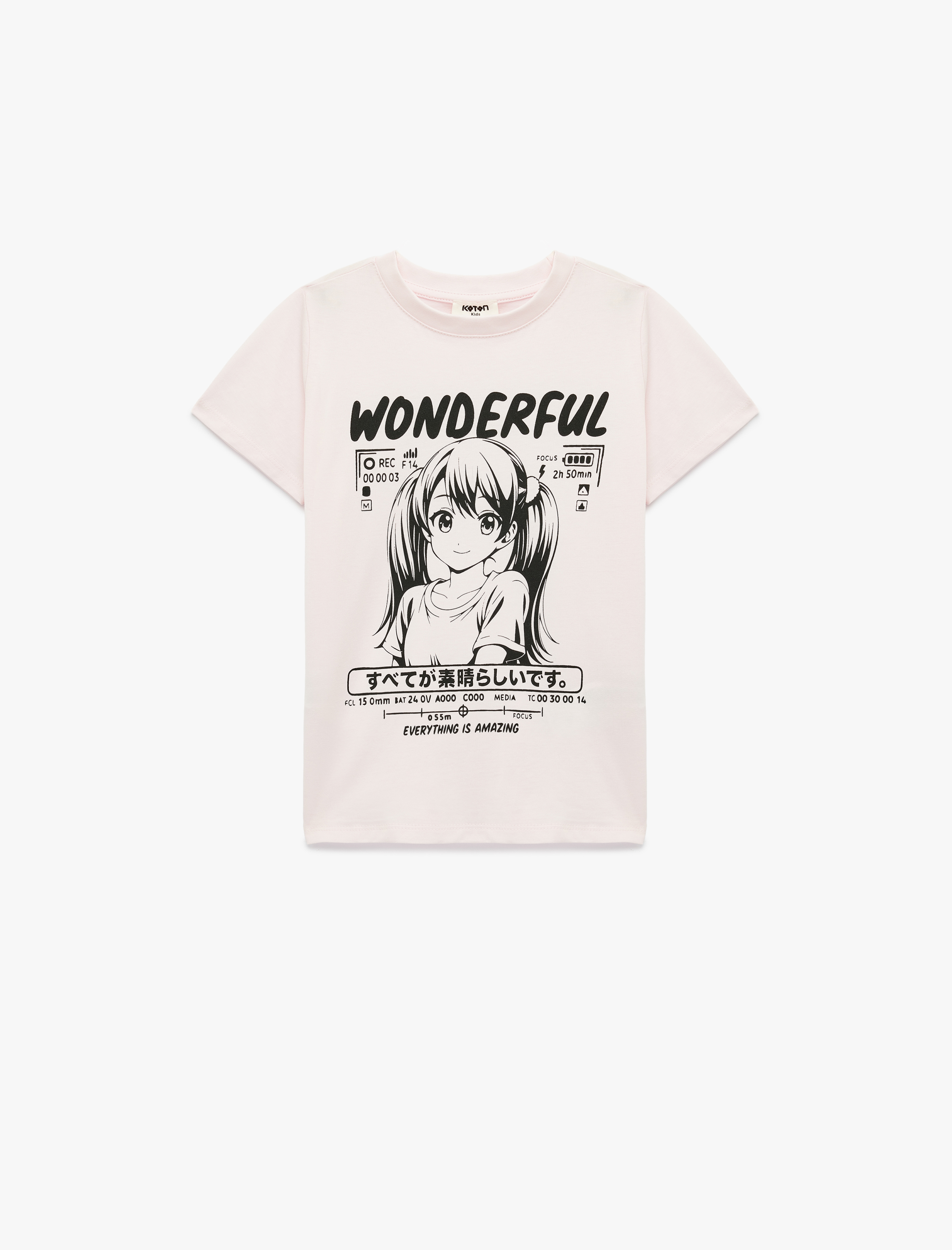  Kız Çocuk Anime Baskılı Kısa Kollu Bisiklet Yaka Pamuklu Tişört