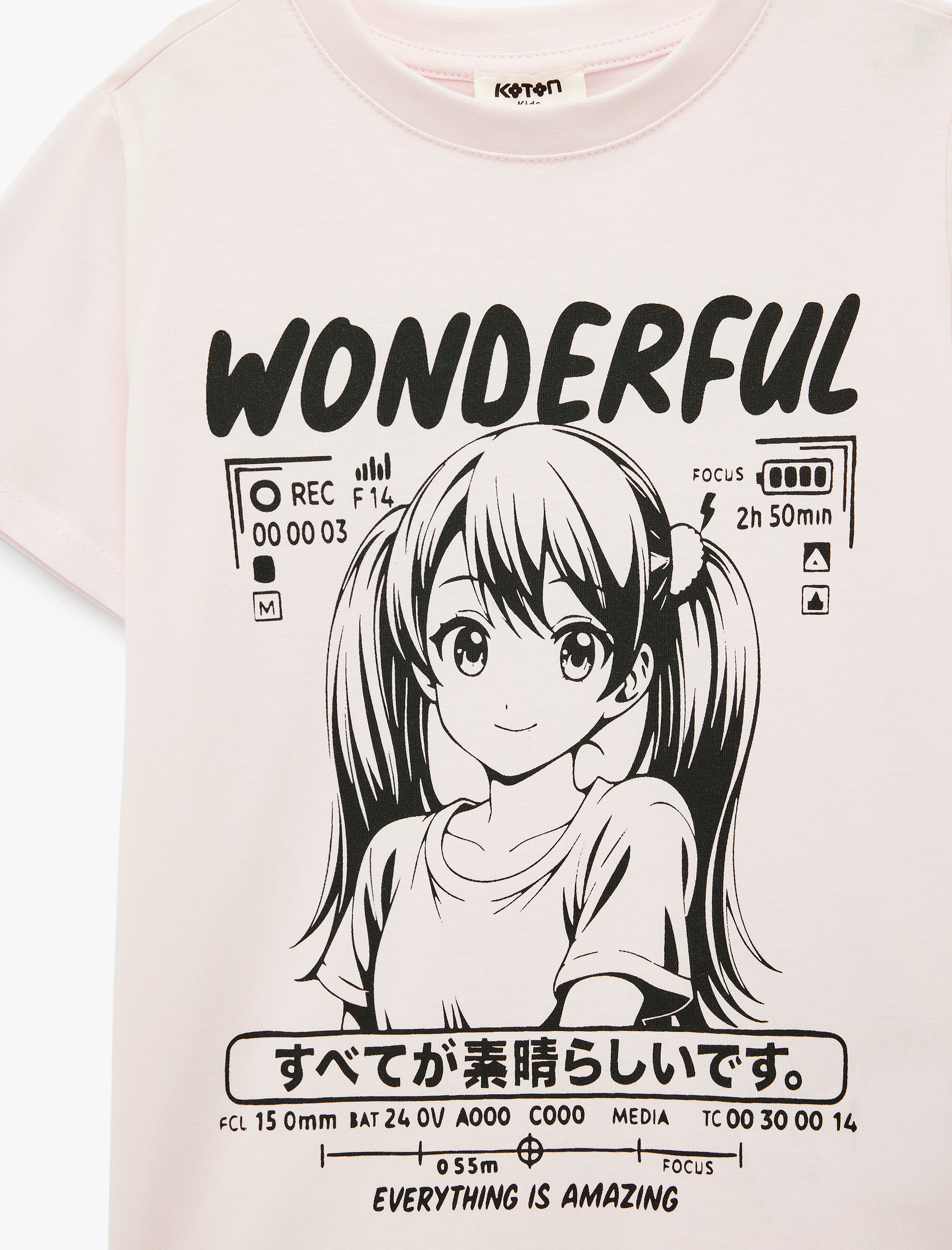  Kız Çocuk Anime Baskılı Kısa Kollu Bisiklet Yaka Pamuklu Tişört