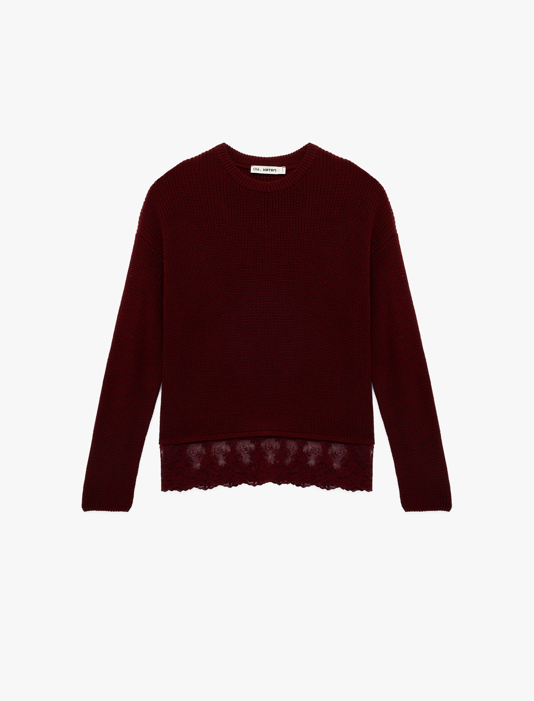   Dantel Detaylı Uzun Kollu Bisiklet Yaka Triko Kazak