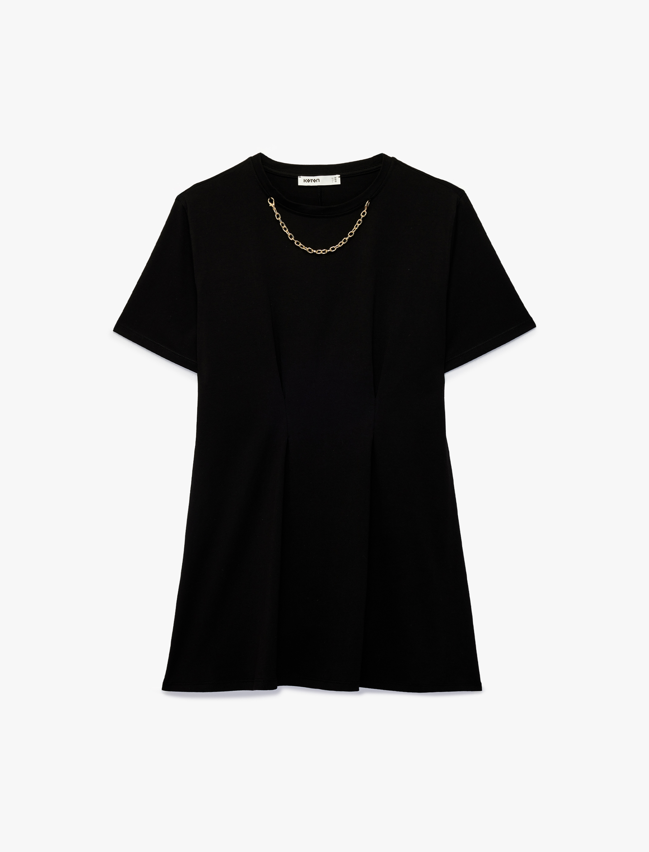   Bisiklet Yaka Kısa Kollu Zincir Detaylı Mini Elbise