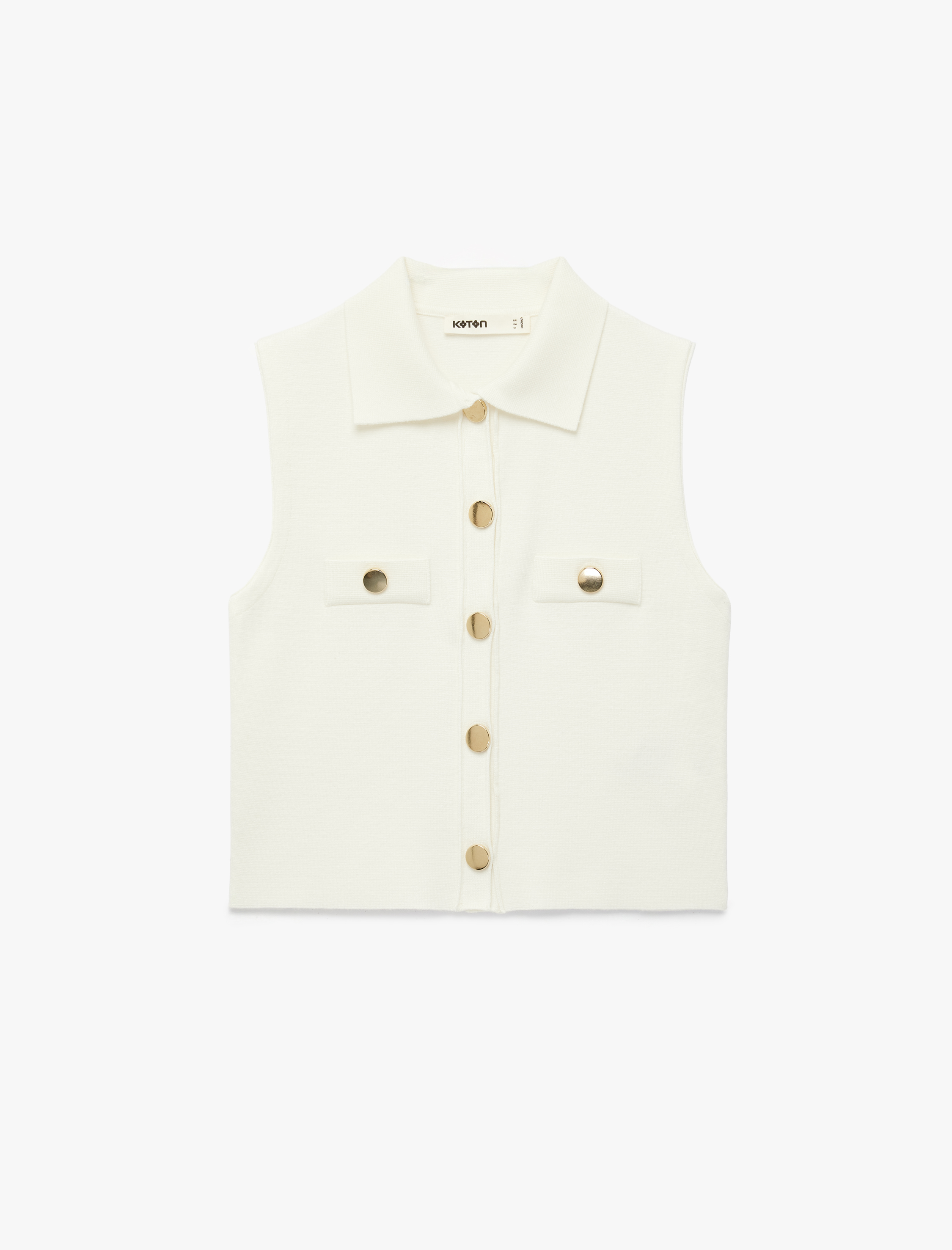   Regular Fit Gömlek Yaka Düğmeli Aplike Detaylı Triko Yelek