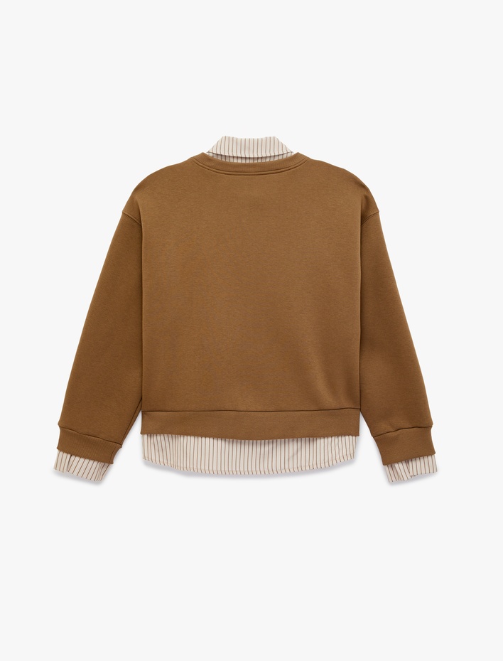  Şardonlu Uzun Kollu Gömlek Yaka Rahat Kalıp Nakışlı Sweatshirt