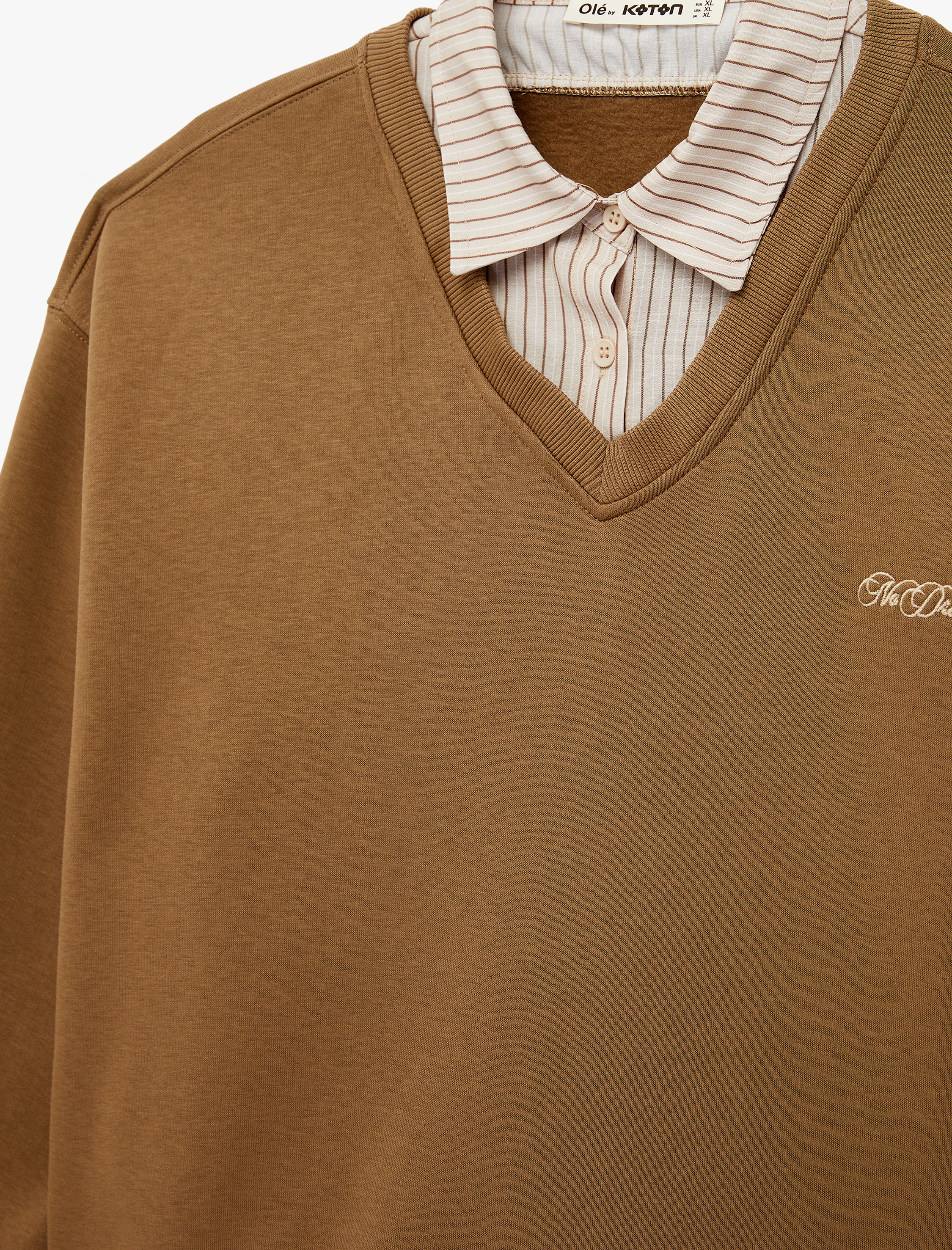   Şardonlu Uzun Kollu Gömlek Yaka Rahat Kalıp Nakışlı Sweatshirt