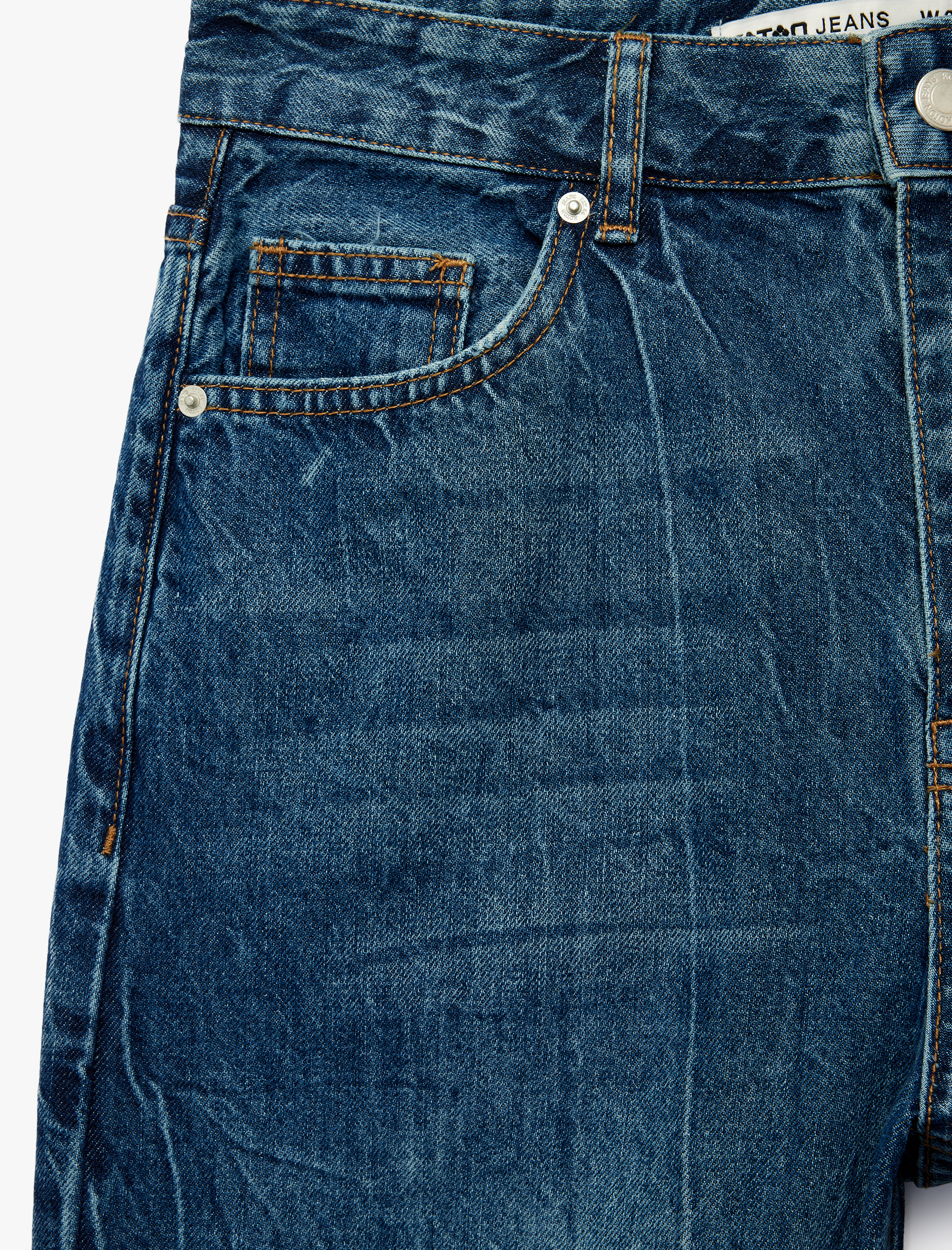   Regular Fit Cep Detaylı Yıkamalı Düz Paça Denim Pantolon - Baggy Jeans