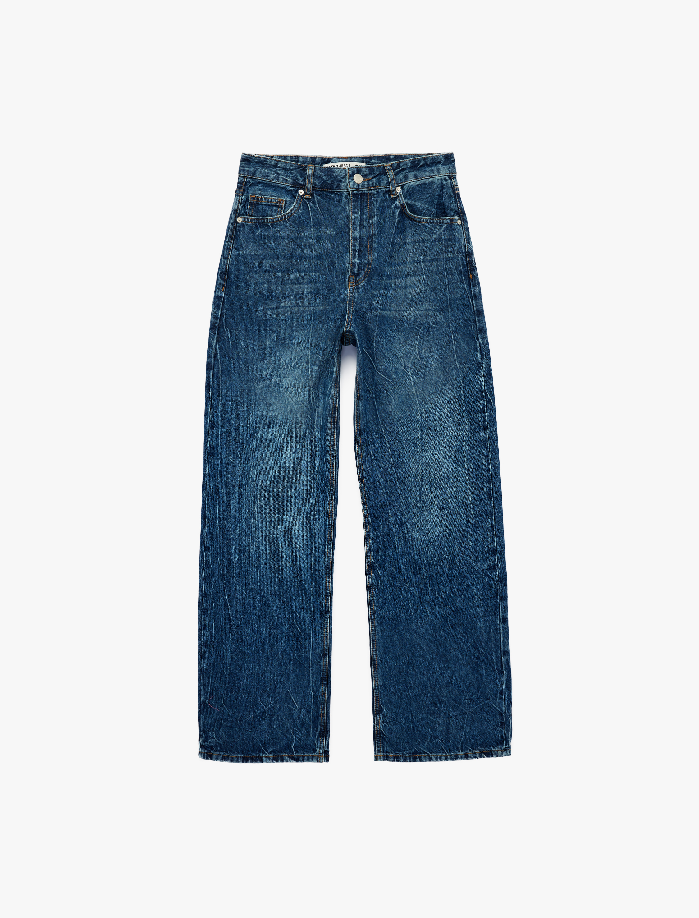   Regular Fit Cep Detaylı Yıkamalı Düz Paça Denim Pantolon - Baggy Jeans