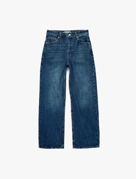 Regular Fit Cep Detaylı Yıkamalı Düz Paça Denim Pantolon - Baggy Jeans