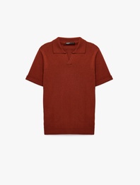 Regular Fit Kısa Kollu Keten Karışımlı Polo Yaka Triko Tişört