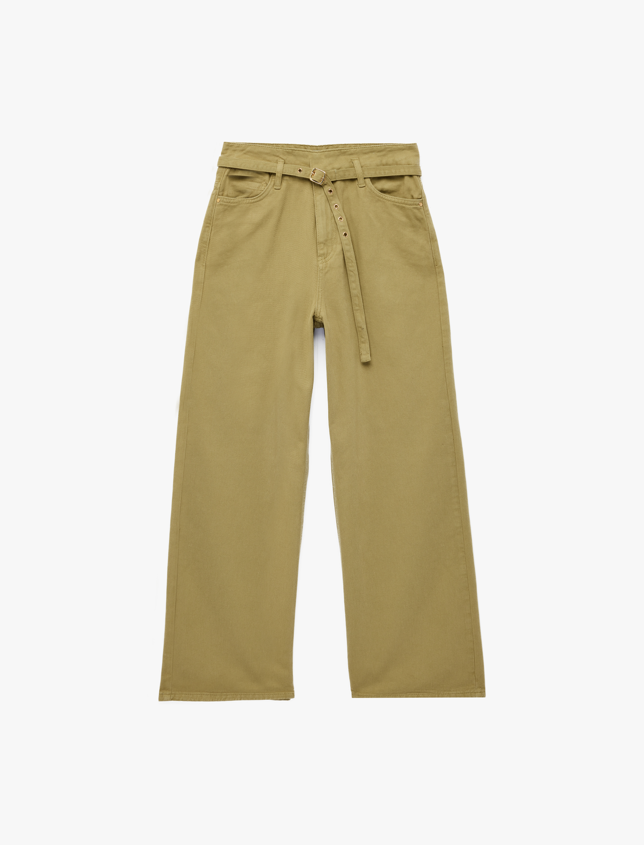   Pamuklu Yüksek Bel Kemerli Geniş Paça Pantolon - Wide Leg Jeans