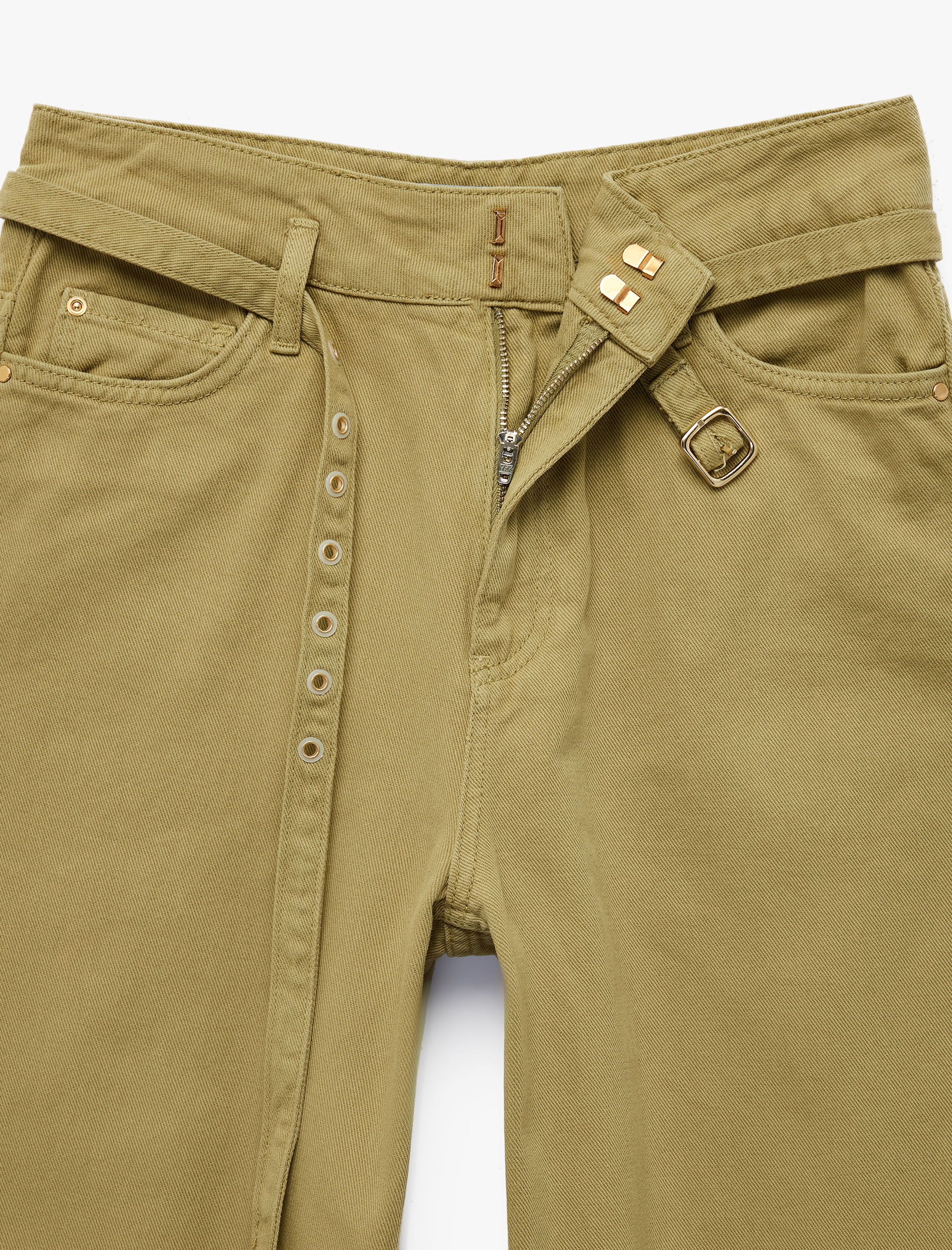   Pamuklu Yüksek Bel Kemerli Geniş Paça Pantolon - Wide Leg Jeans