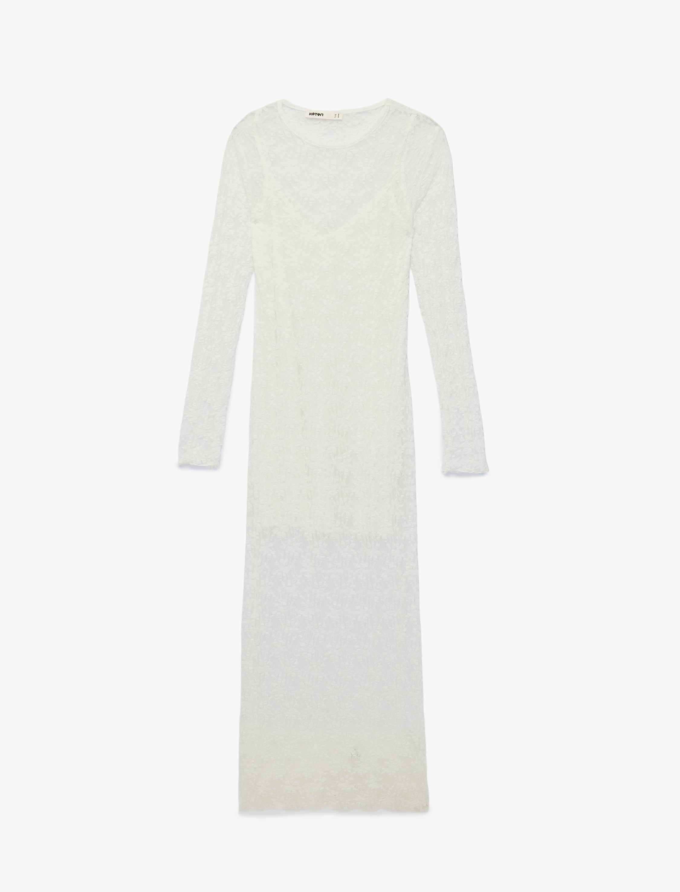   Astarlı Slim Fit Uzun Kollu Yuvarlak Yaka Dantel Uzun Elbise