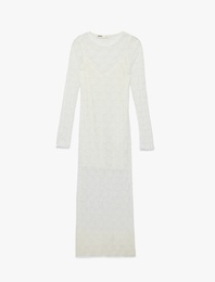 Astarlı Slim Fit Uzun Kollu Yuvarlak Yaka Dantel Uzun Elbise