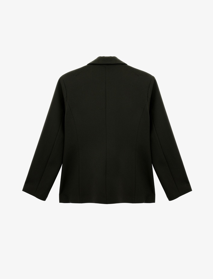  Slim Fit Uzun Kollu Düğmeli Cepli Geniş Yaka Blazer Ceket