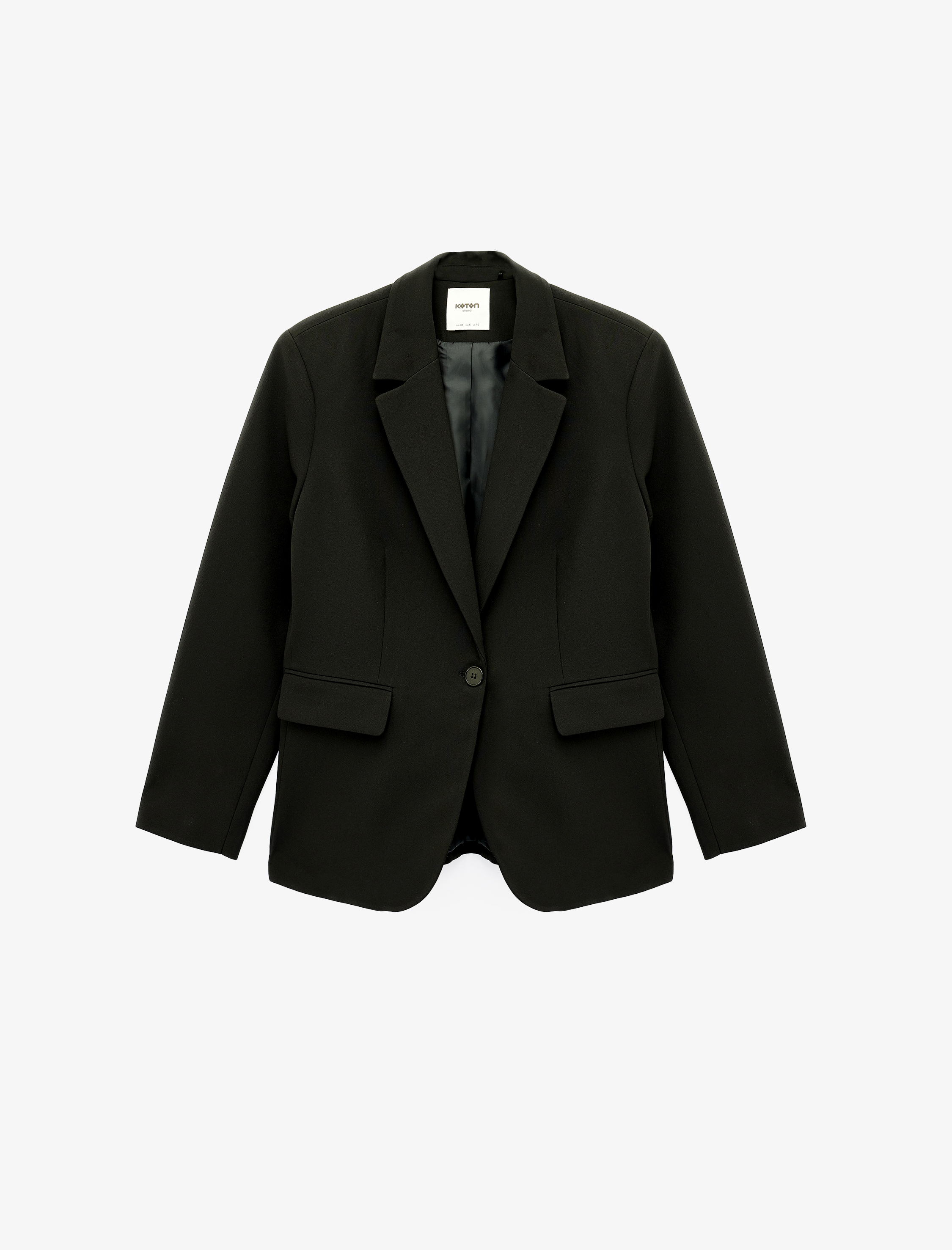   Slim Fit Uzun Kollu Düğmeli Cepli Geniş Yaka Blazer Ceket