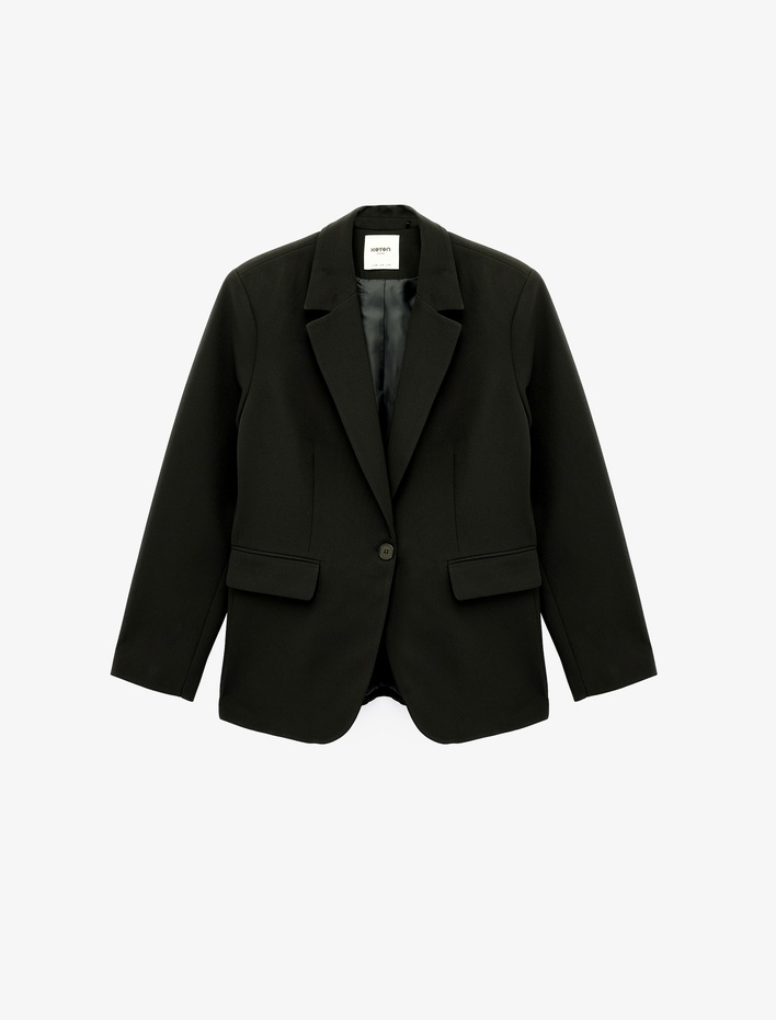  Slim Fit Uzun Kollu Düğmeli Cepli Geniş Yaka Blazer Ceket