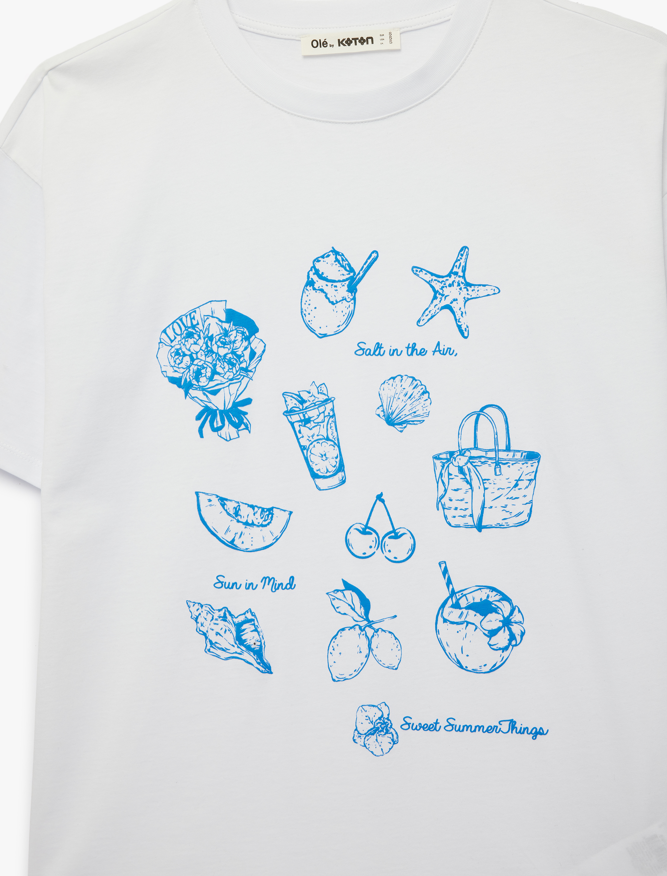   Rahat Kalıp Kısa Kollu Bisiklet Yaka Pamuklu Baskılı Tişört