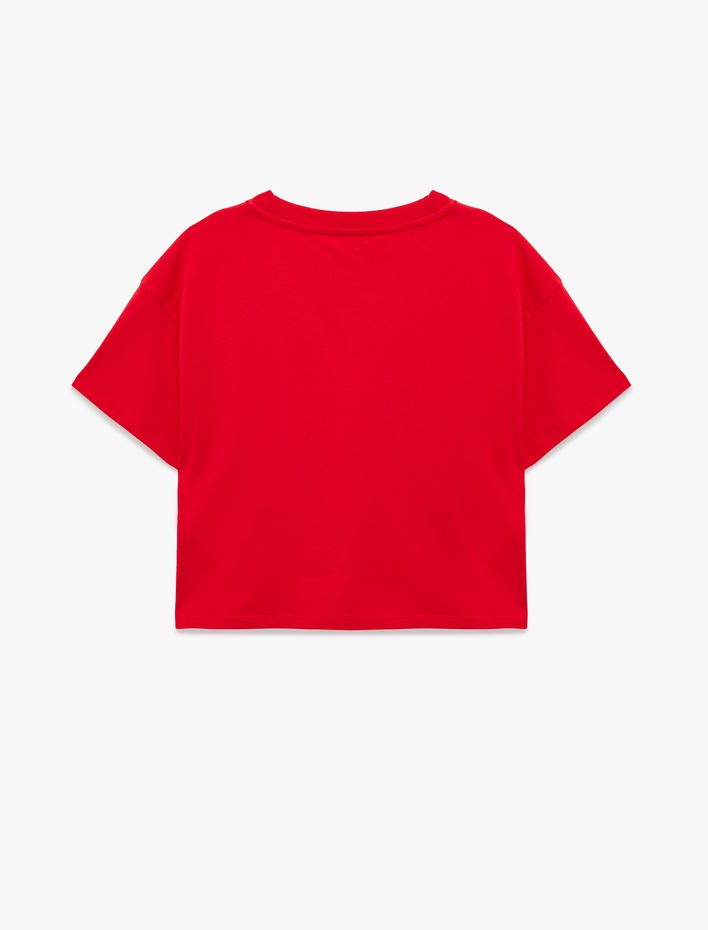 Kız Çocuk Bisiklet Yaka Kısa Kollu Pamuklu Büzgülü Tişört