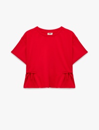 Bisiklet Yaka Kısa Kollu Pamuklu Büzgülü Tişört