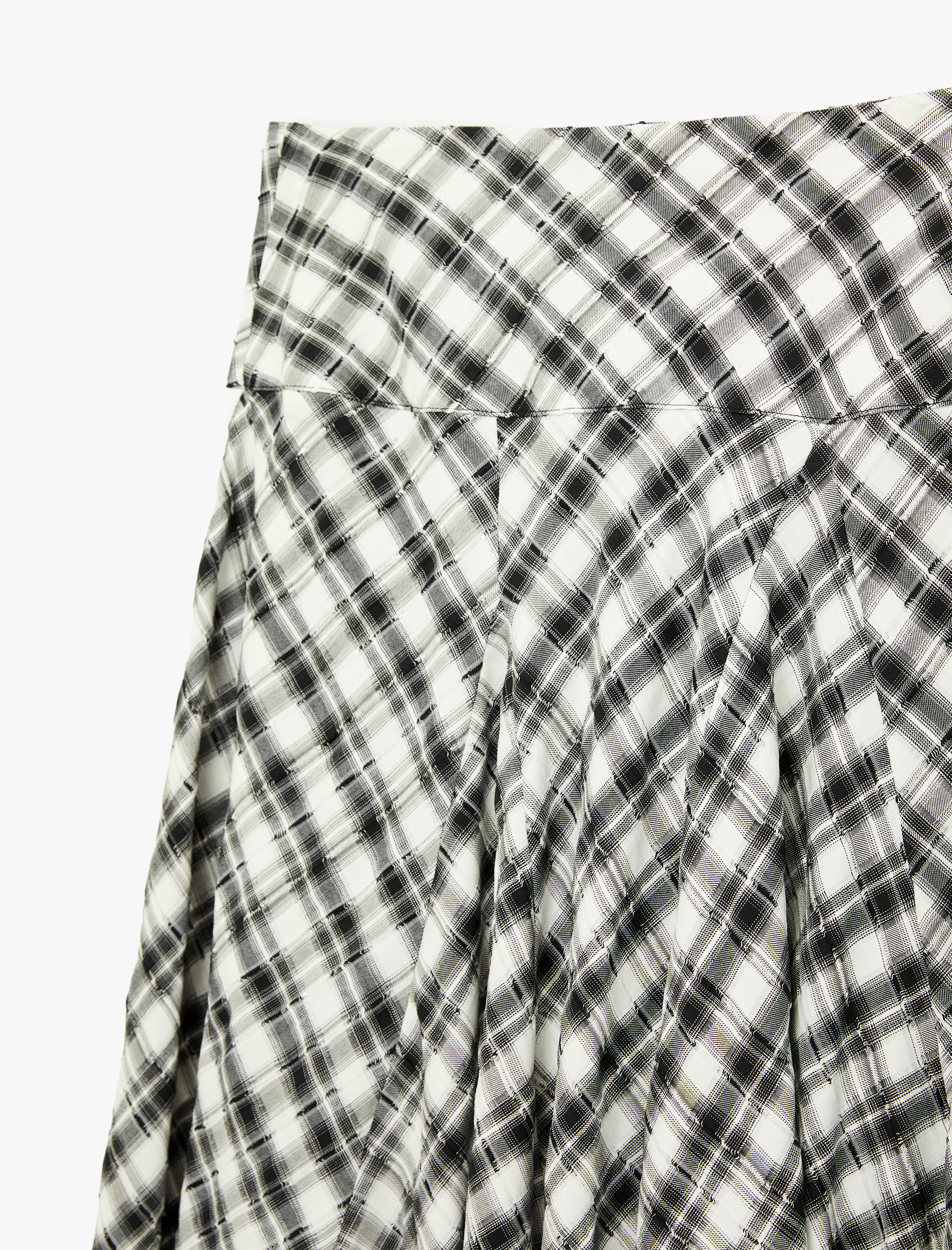   Bol Kalıp Asimetrik Kesim Ekose Midi Etek