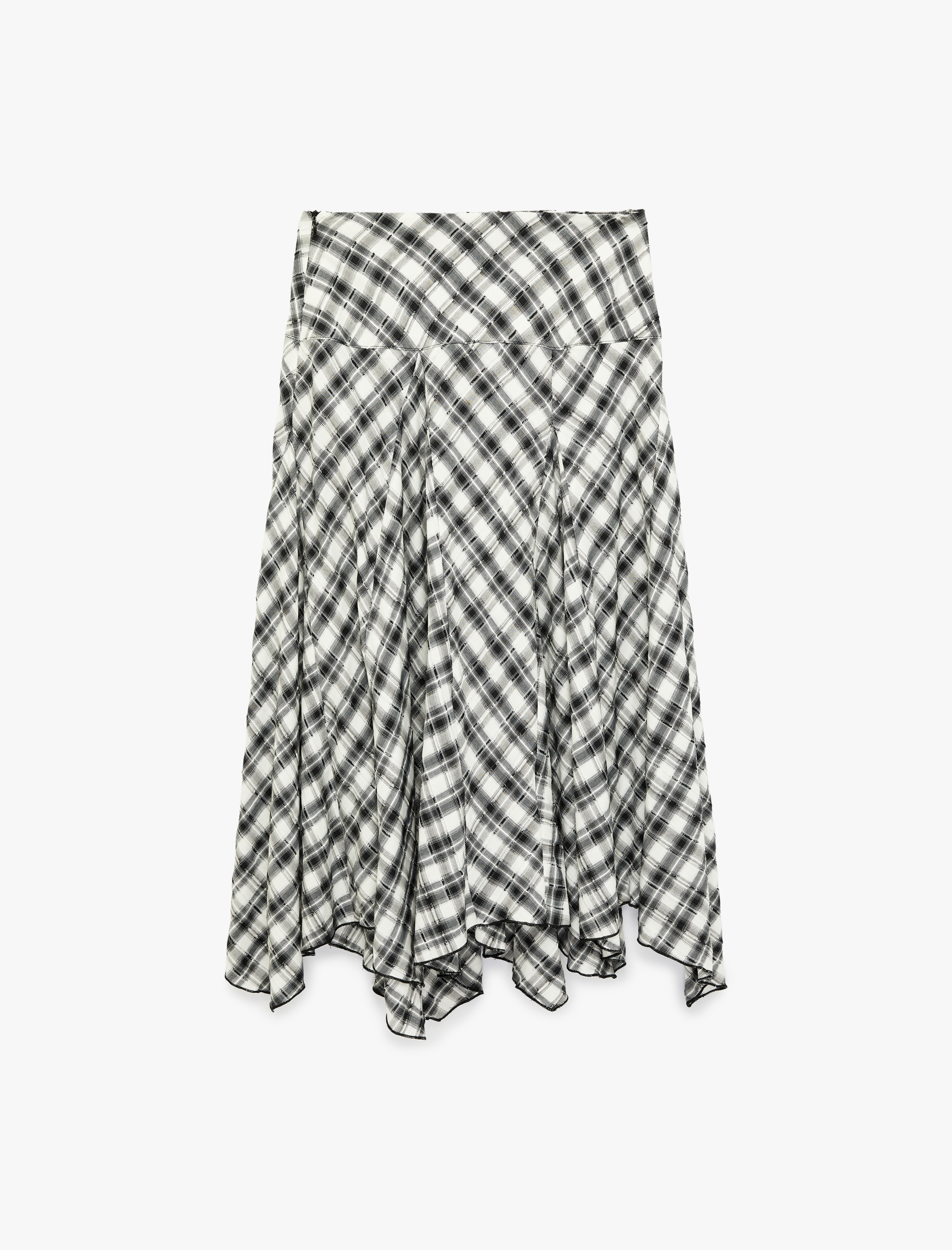   Bol Kalıp Asimetrik Kesim Ekose Midi Etek