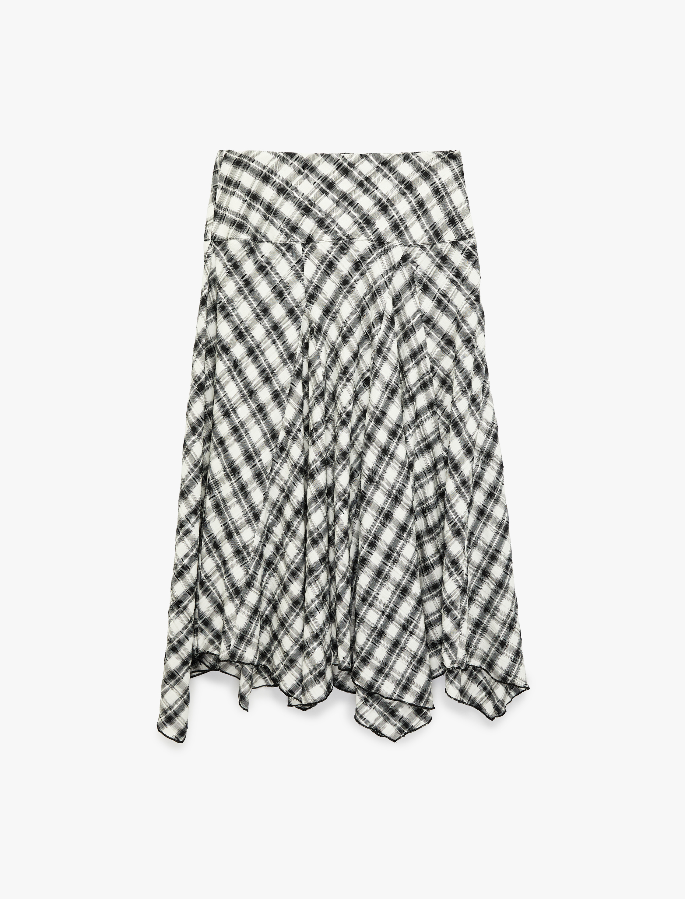   Bol Kalıp Asimetrik Kesim Ekose Midi Etek