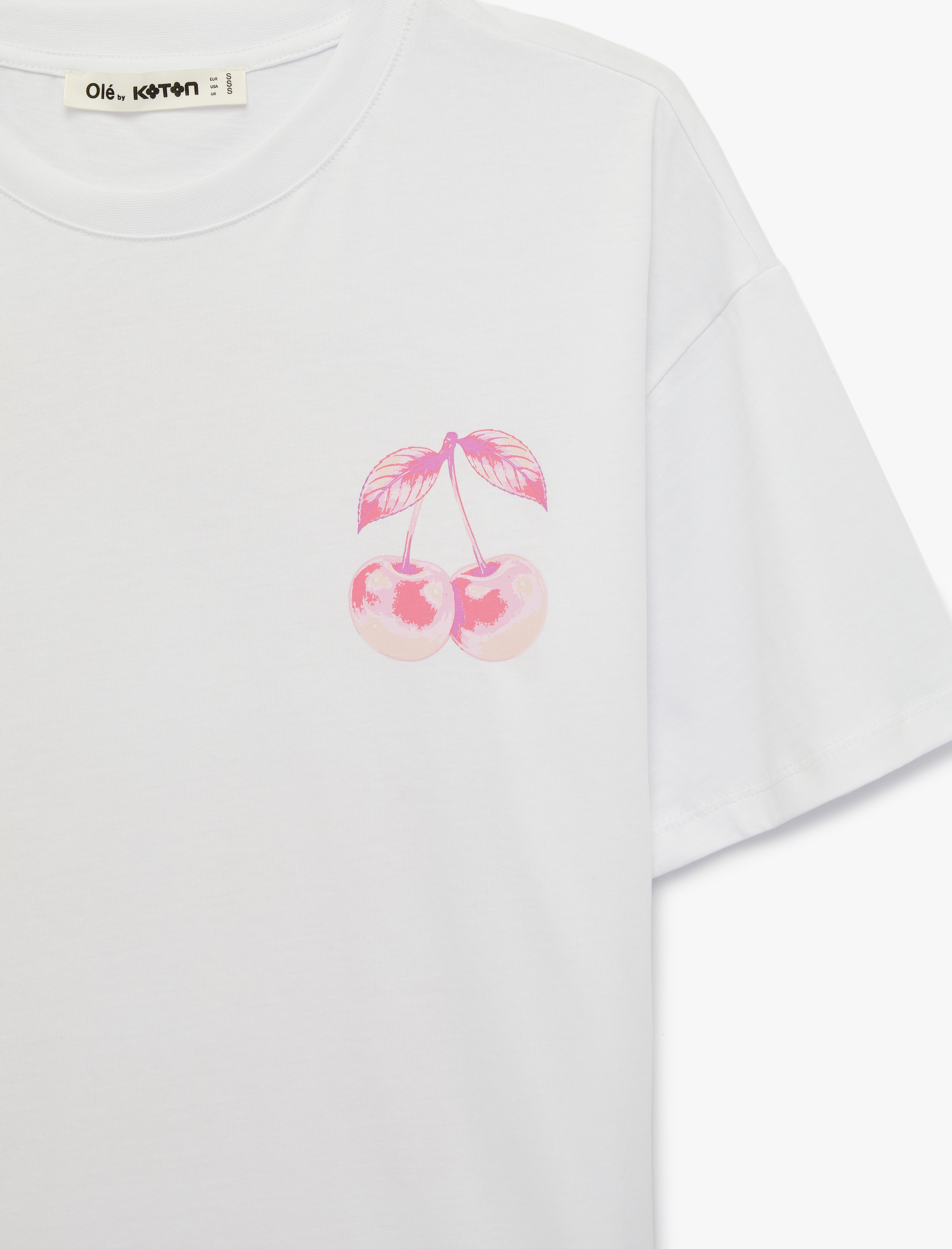   Rahat Kalıp Kısa Kollu Bisiklet Yaka Arkası Kiraz Baskılı Tişört