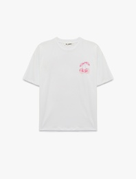 Rahat Kalıp Kısa Kollu Bisiklet Yaka Arkası Kiraz Baskılı Tişört