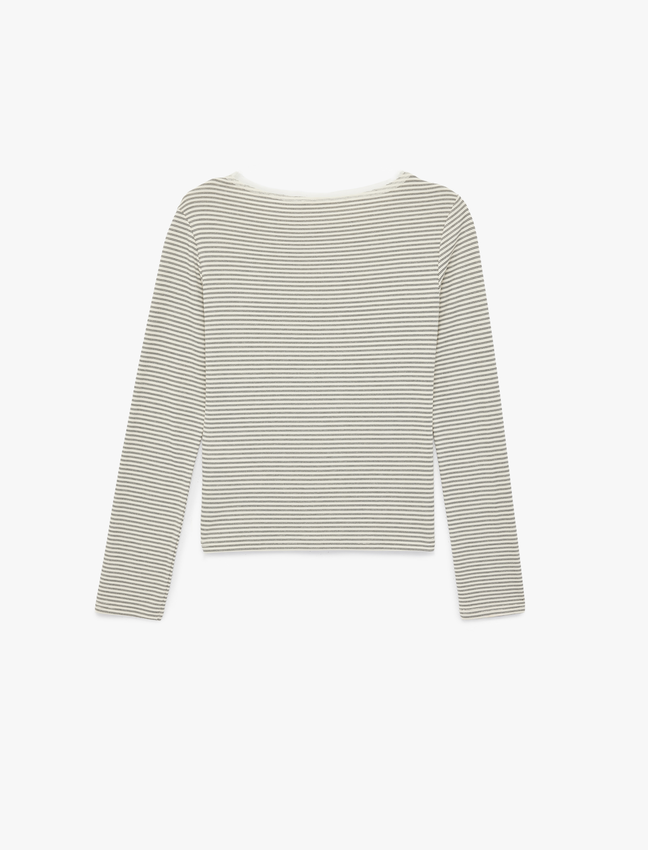   Dantel Detaylı Viskon Karışımlı Kayık Yaka Uzun Kollu Tişört