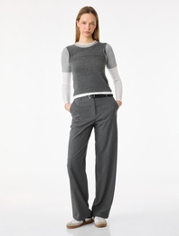 Cepli Kemer Detaylı Viskon Karışımlı Geniş Paça Pantolon