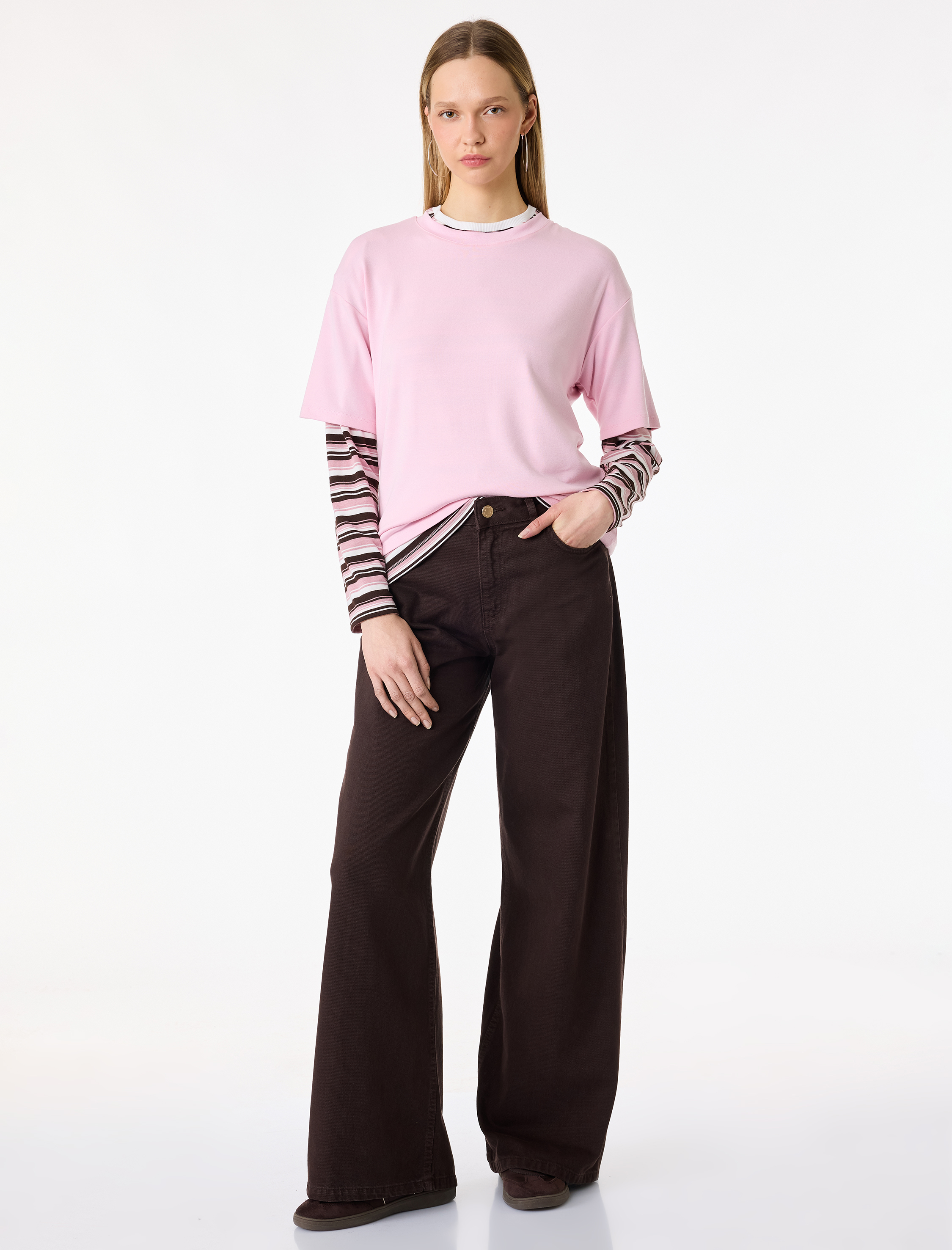   Kısa Kollu Bisiklet Yaka Modal Karışımlı Basic Oversize Tişört