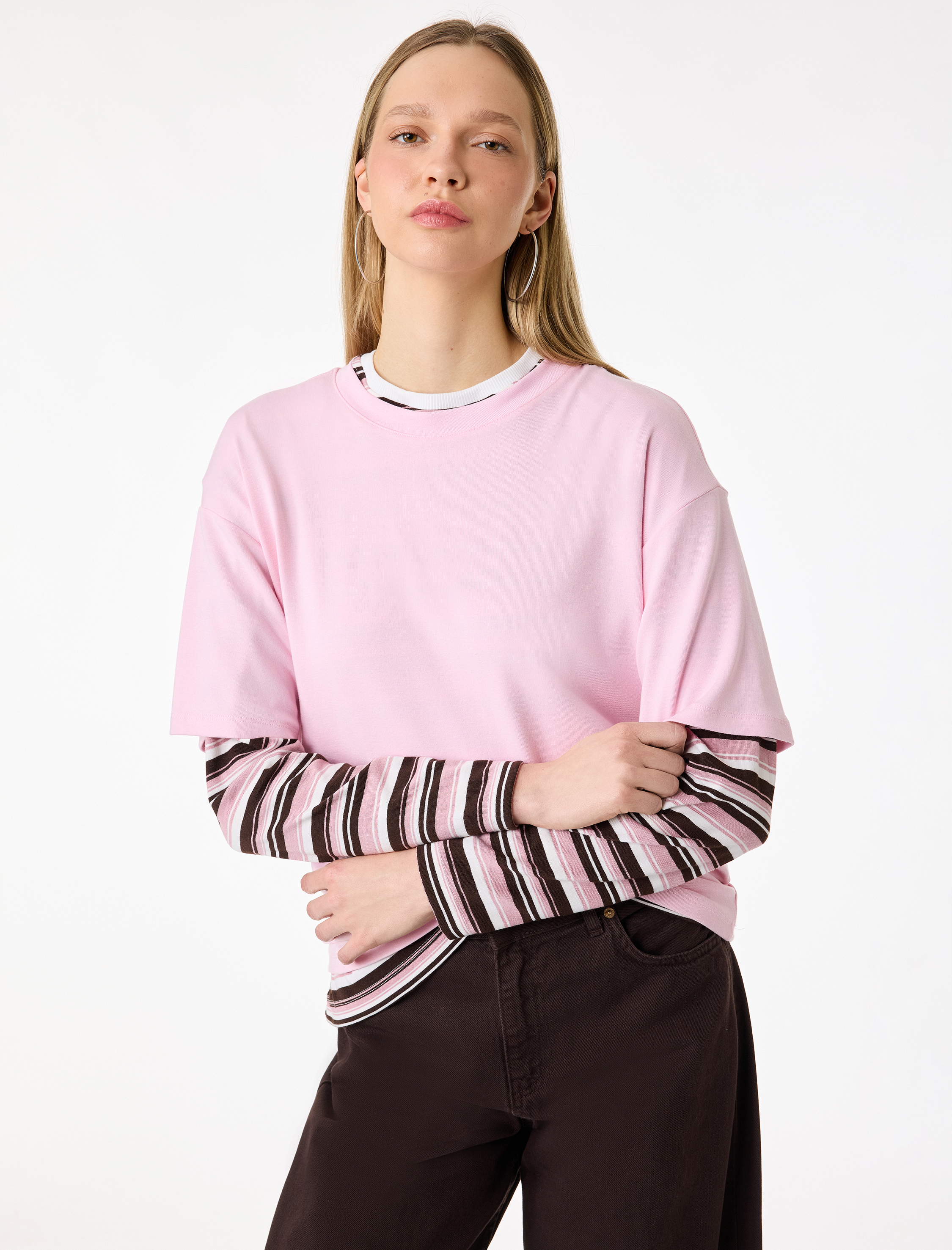   Kısa Kollu Bisiklet Yaka Modal Karışımlı Basic Oversize Tişört