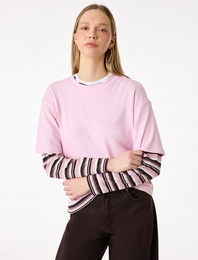 Kısa Kollu Bisiklet Yaka Modal Karışımlı Basic Oversize Tişört