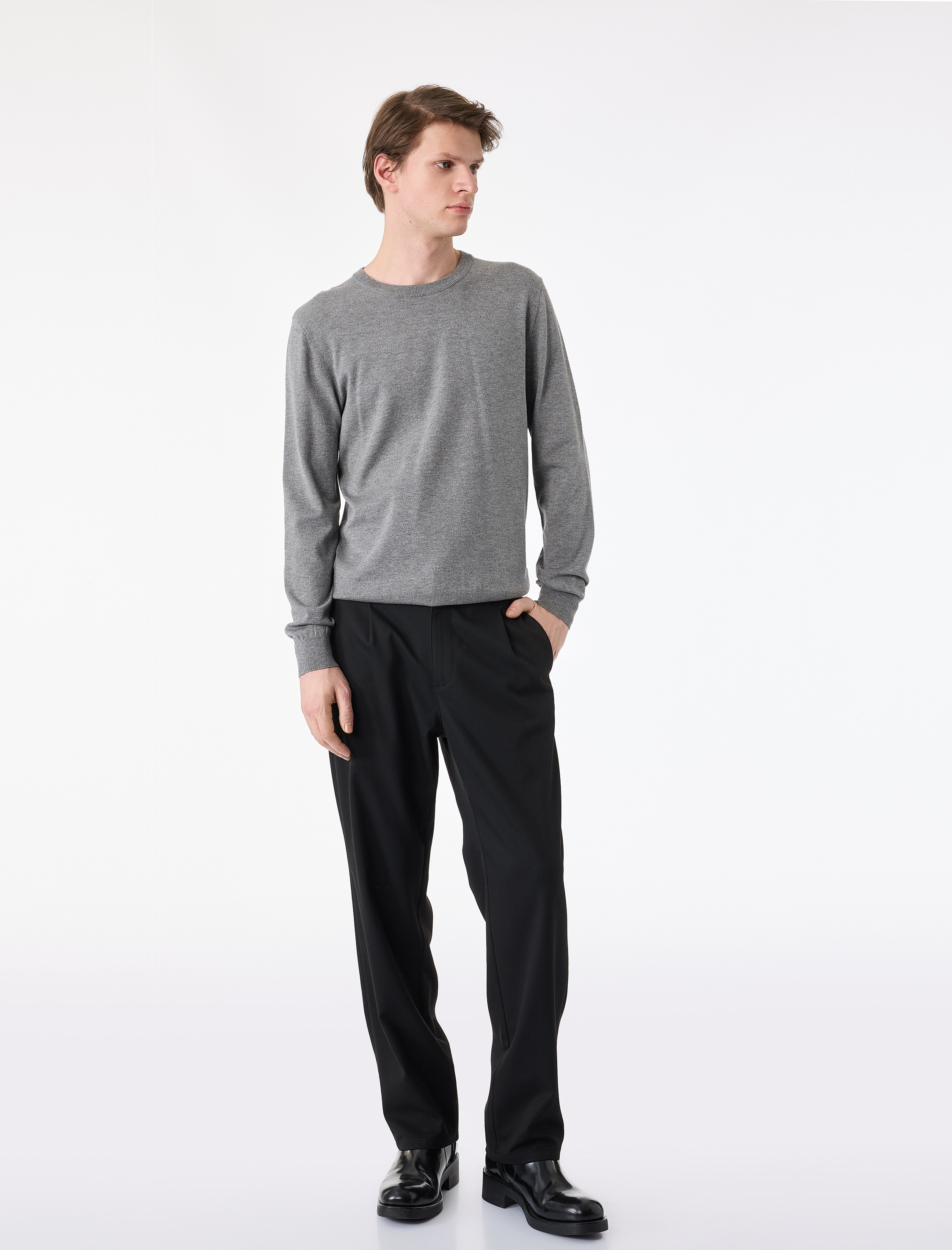   Regular Fit Uzun Kollu Bisiklet Yaka Basic Triko Kazak